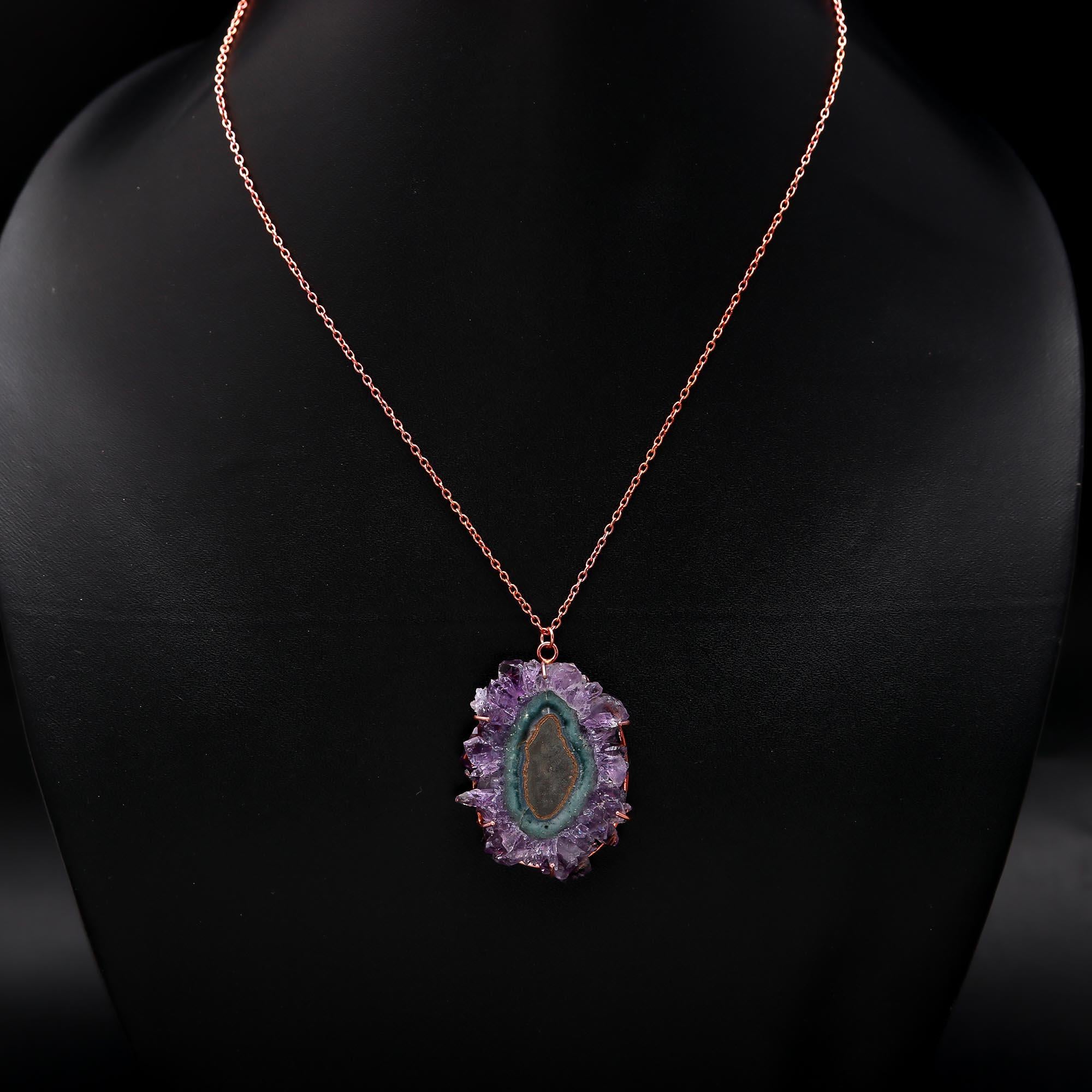 925 Sterling Silver Amethyst Druzy Stalactite Necklace