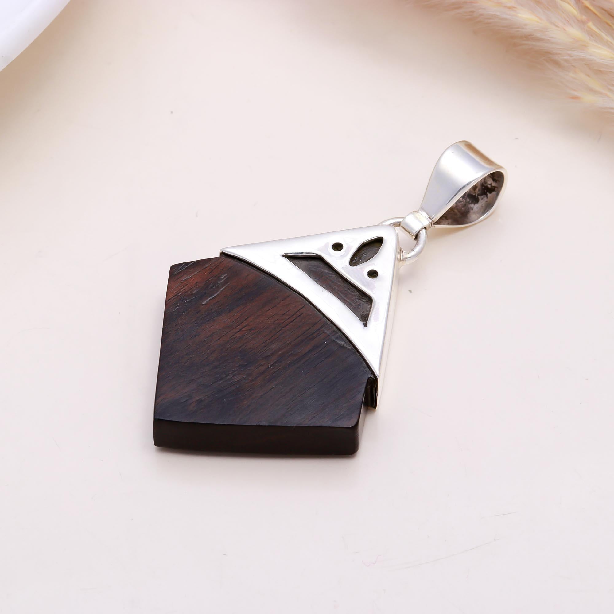 The Ebony Shield: Silver & Wood Triangle Pendant