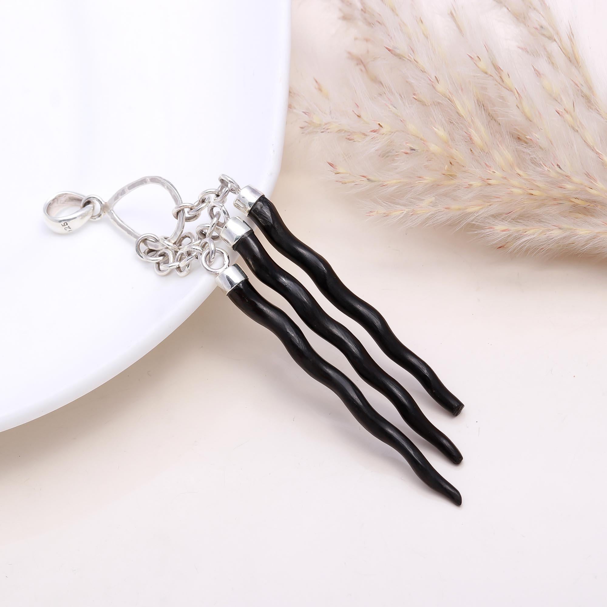 The Tribal Trio: Triple Black Branch Drop Pendant