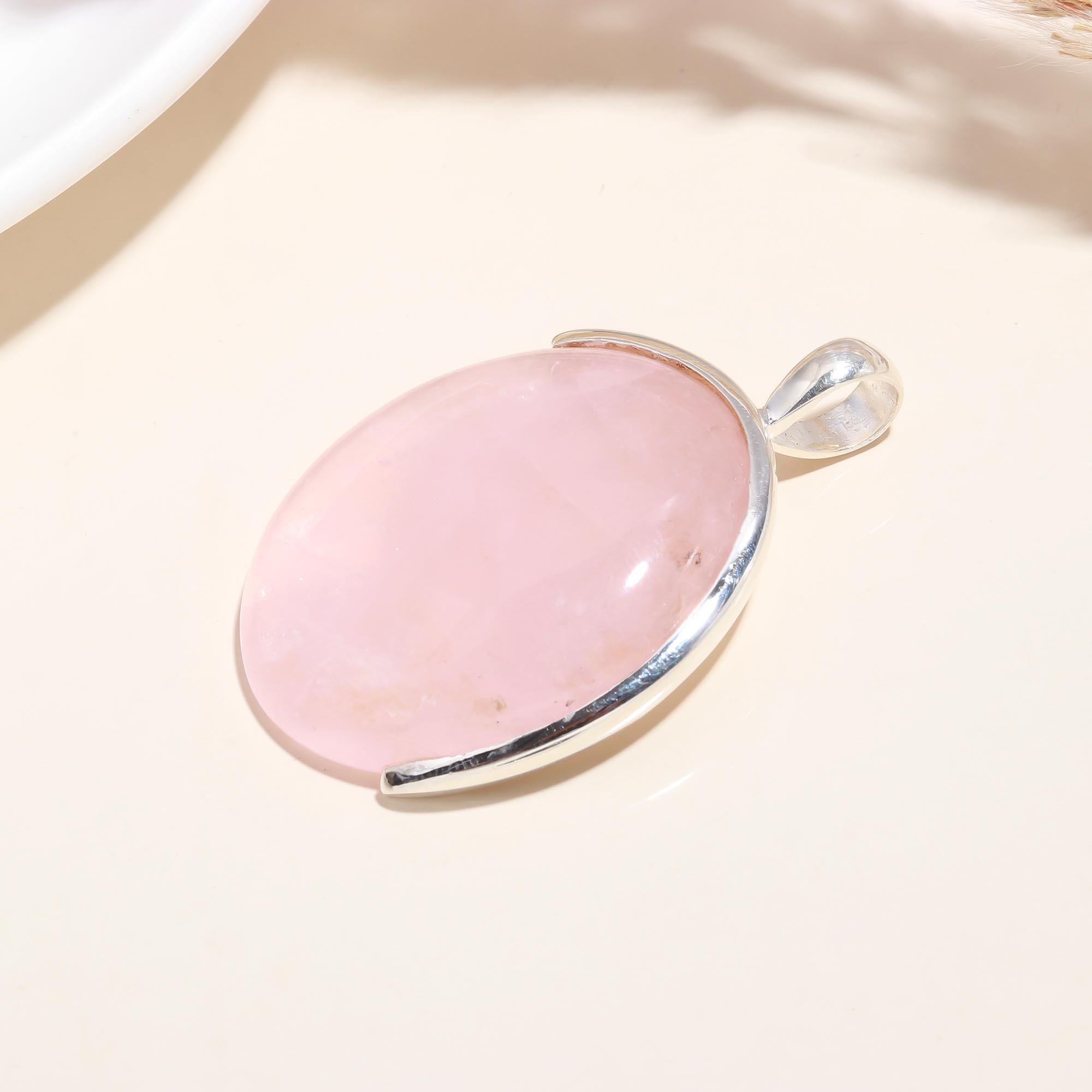 The Pink Horizon: Large Rose Quartz Oval Pendant