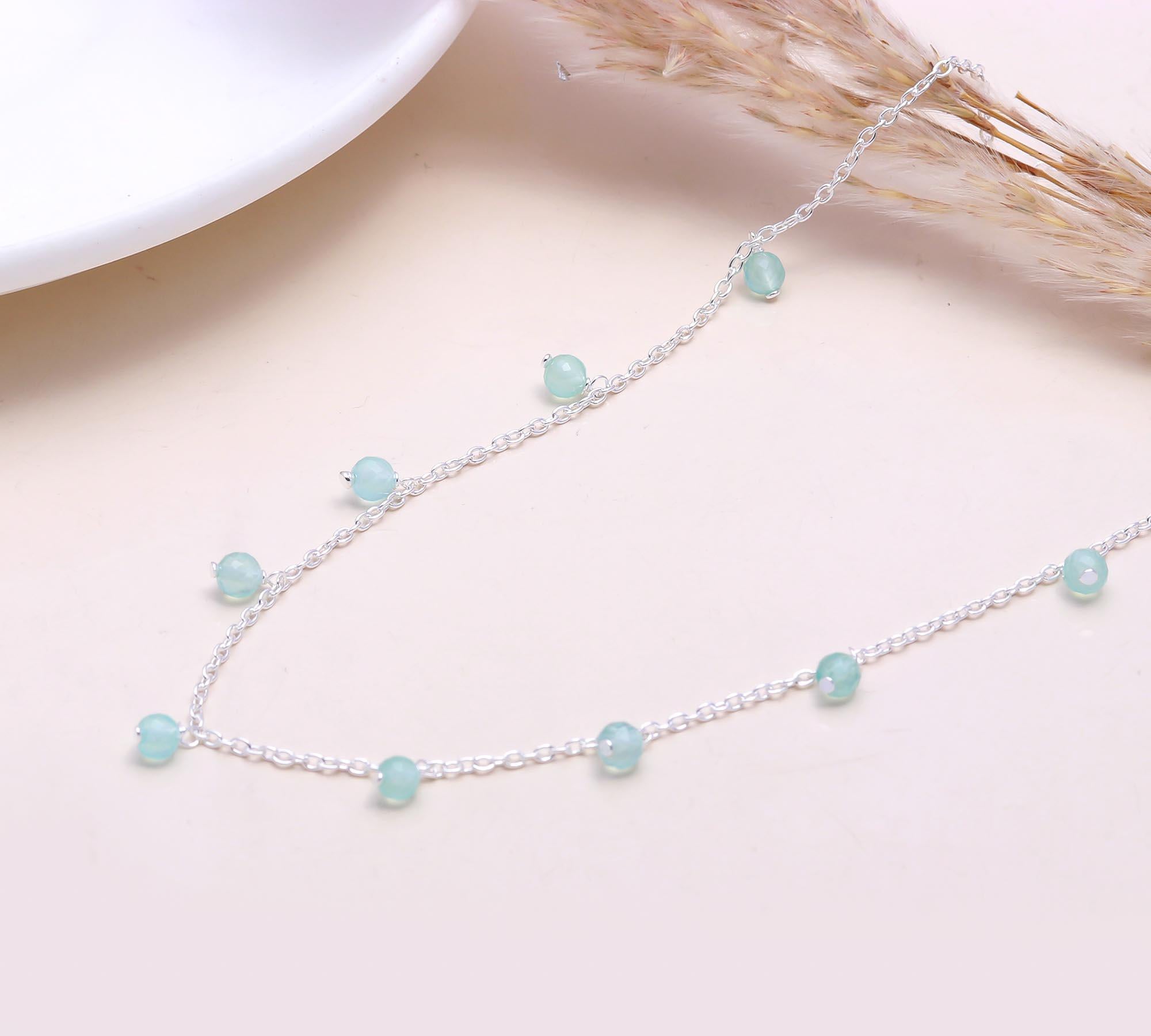 The Teal Fringe: Aqua Chalcedony Charm Beaded Necklace