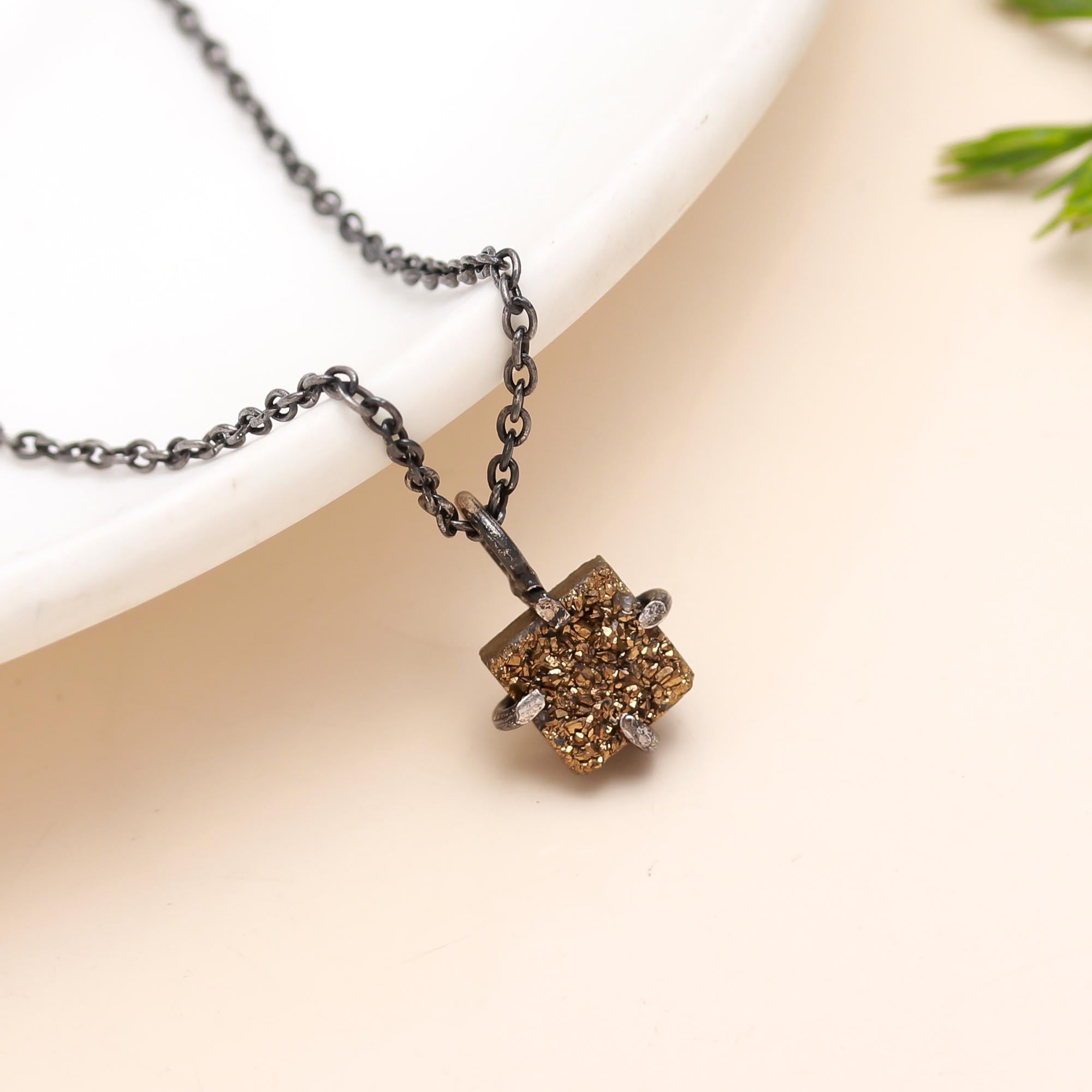 925 Silver Raw Druzy Pendant Necklace