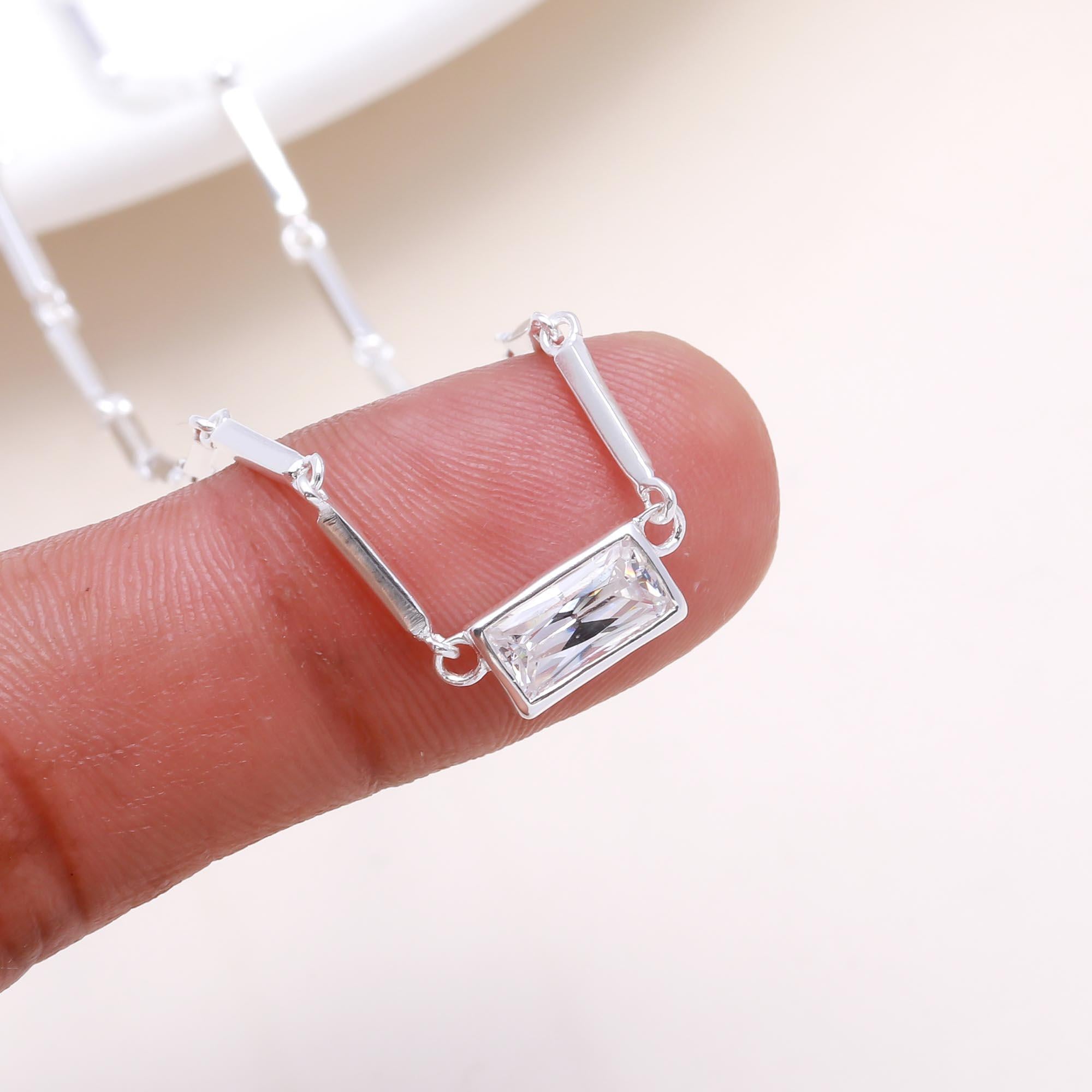 The Modern Baguette: CZ Bar Chain Necklace