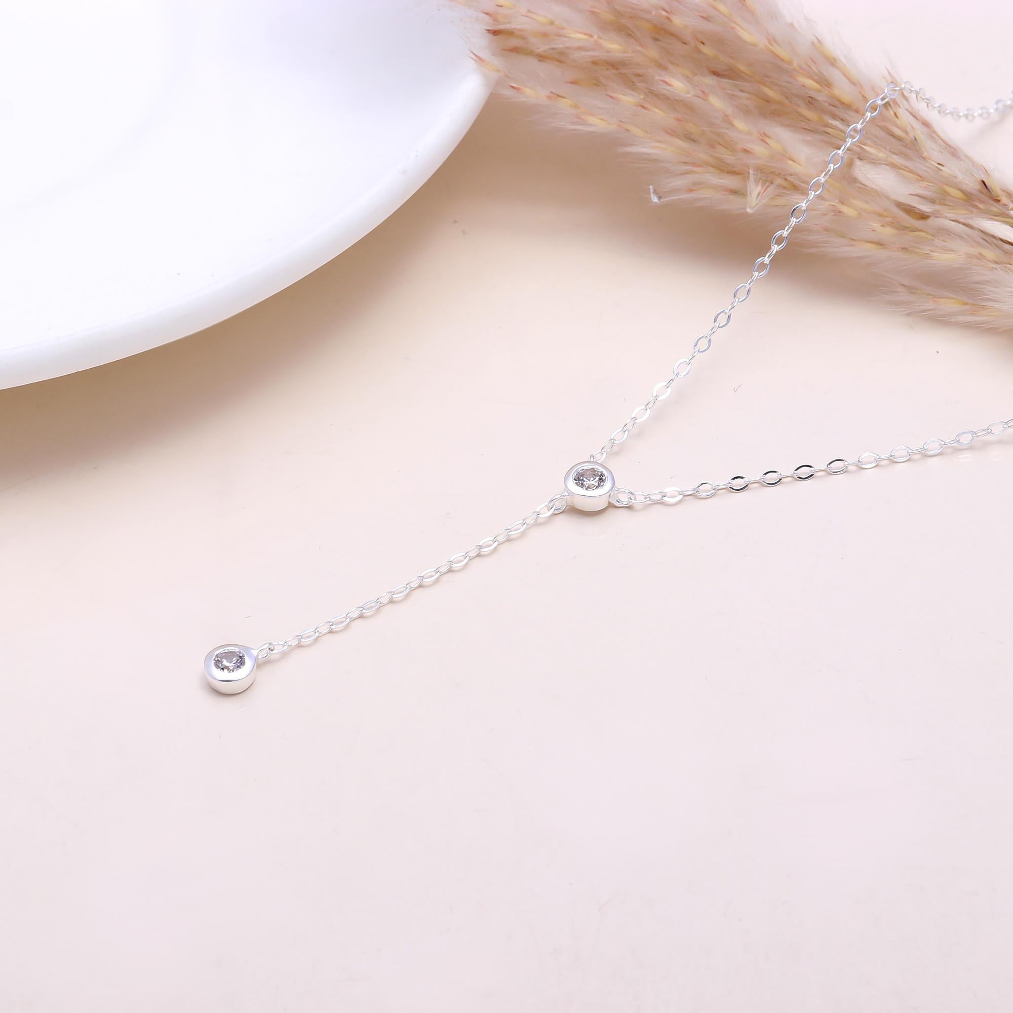 The Double Solitaire: Minimalist Y-Drop Lariat Necklace