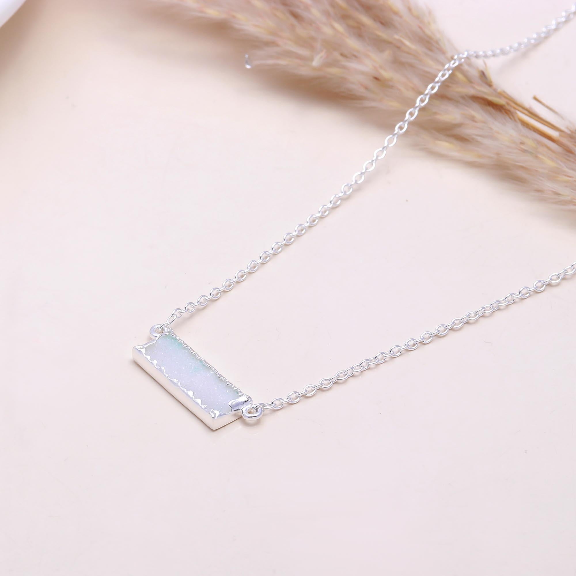 The White Sparkle: Druzy Bar Necklace