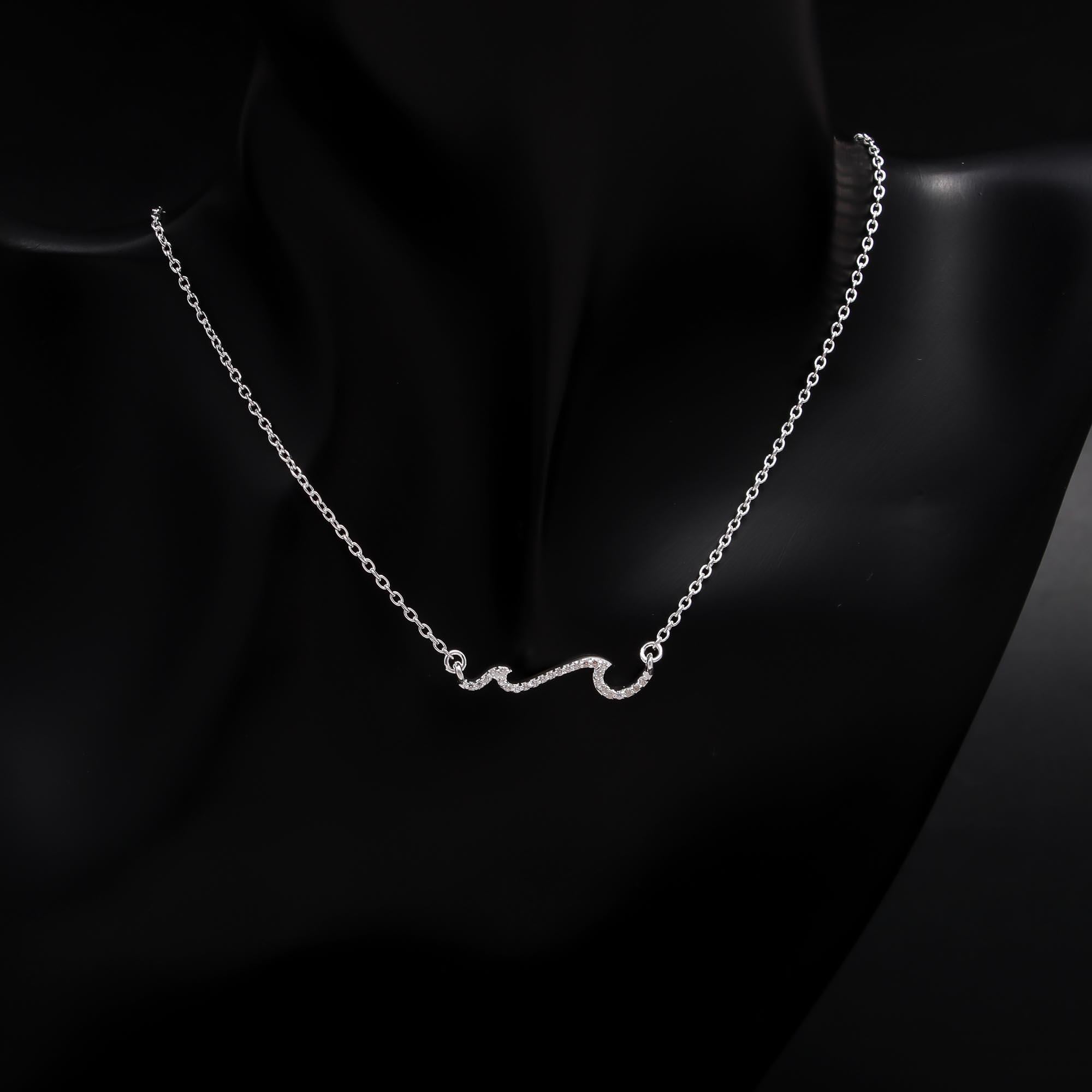 The Glittering Wave: Pave Curved Bar Necklace