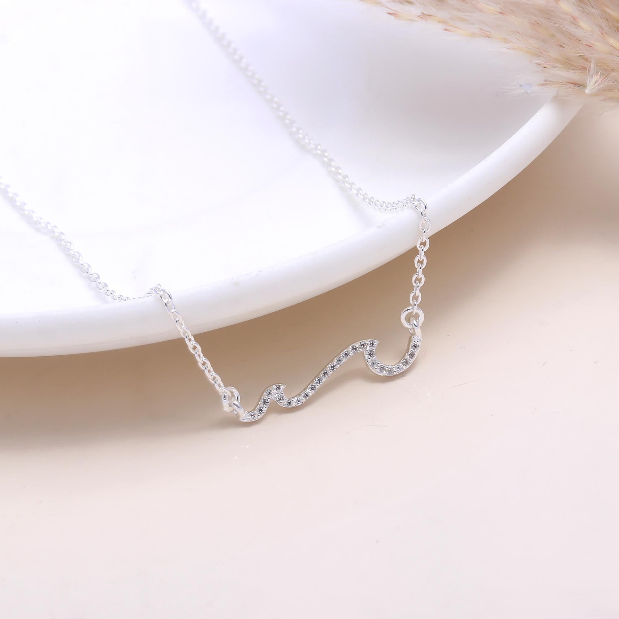 The Glittering Wave: Pave Curved Bar Necklace