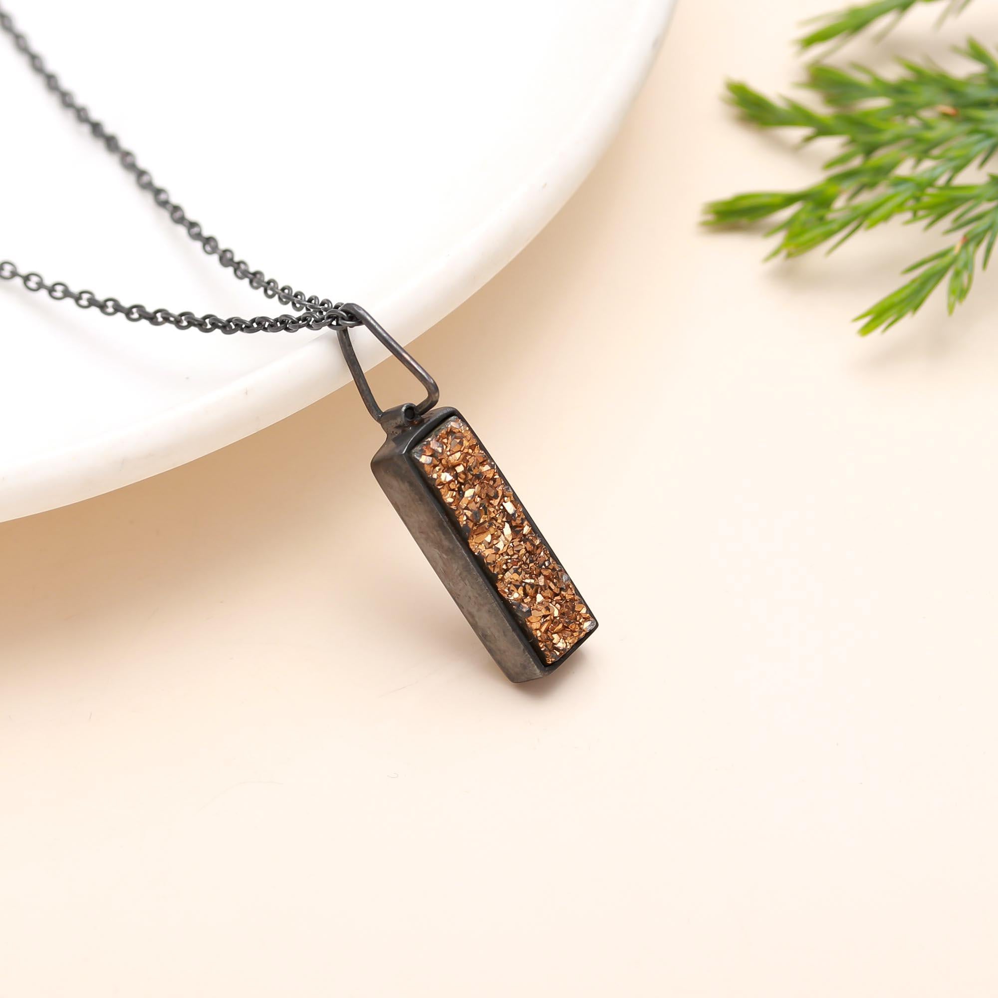 925 Silver Bronze Druzy Pendant Necklace