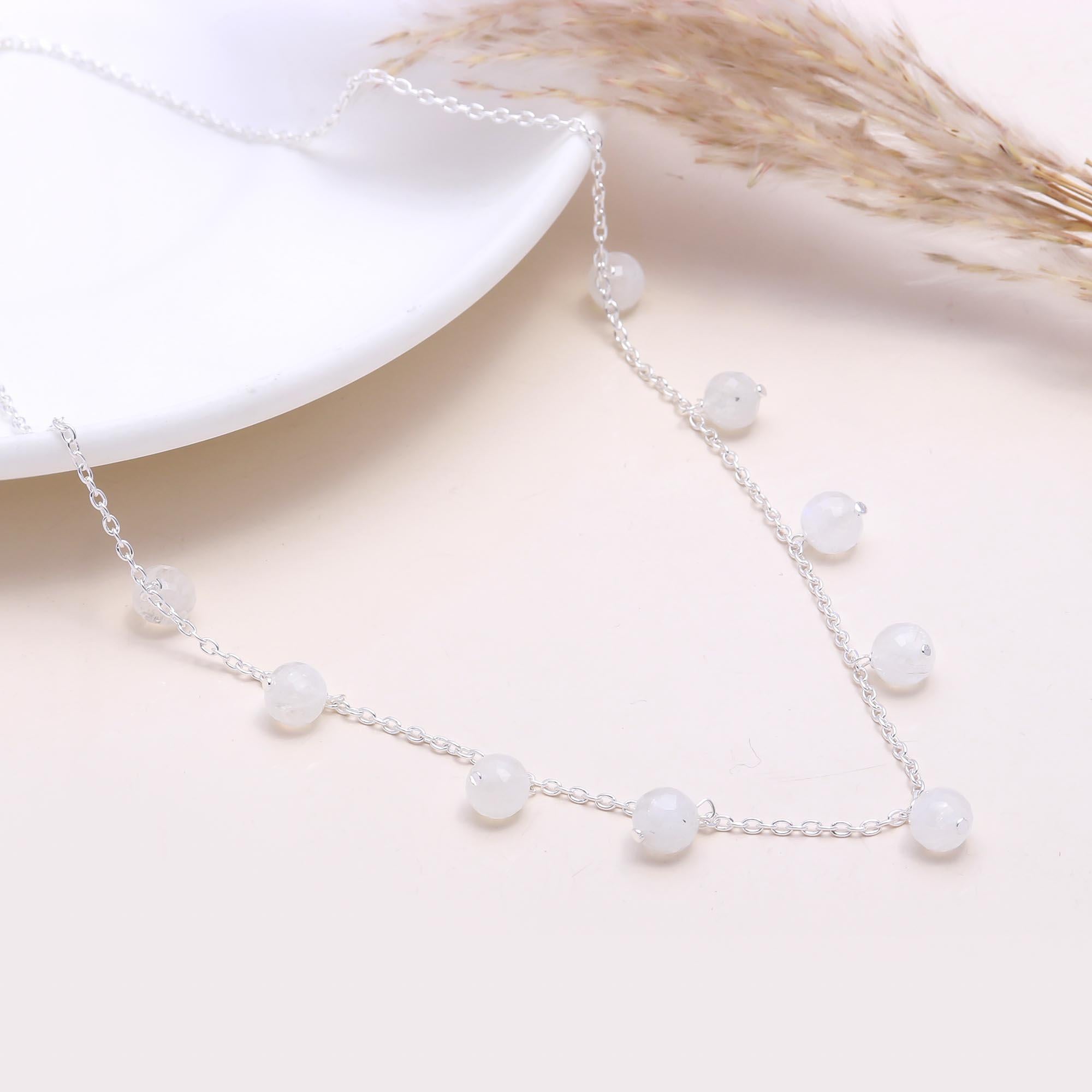 The Lunar Drops: Moonstone Dangle Station Necklace