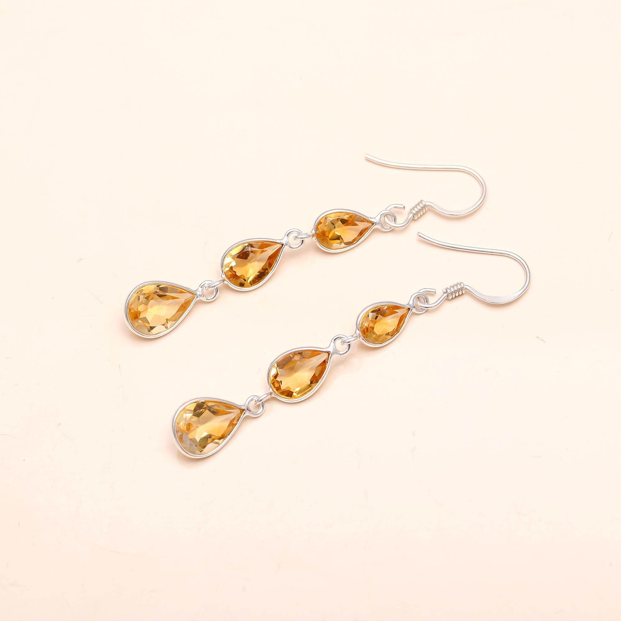 The Solar Cascade: Citrine & Silver Triple Drop Earrings