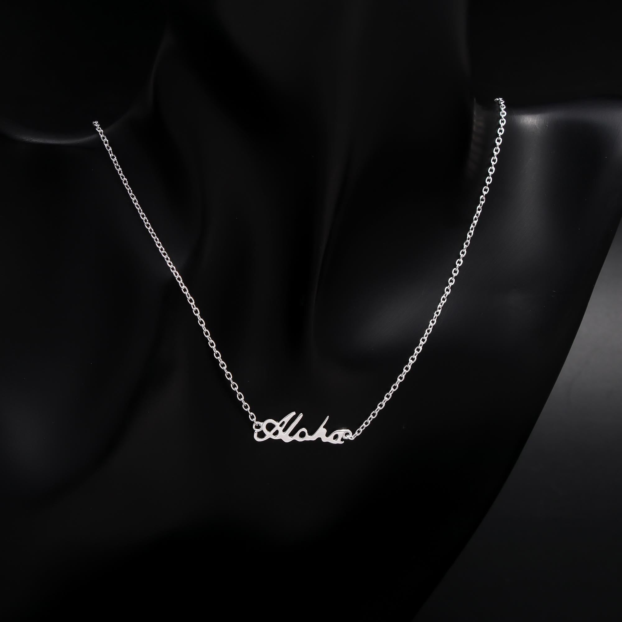 The Spirit of Aloha: Tropical Script Silver Necklace