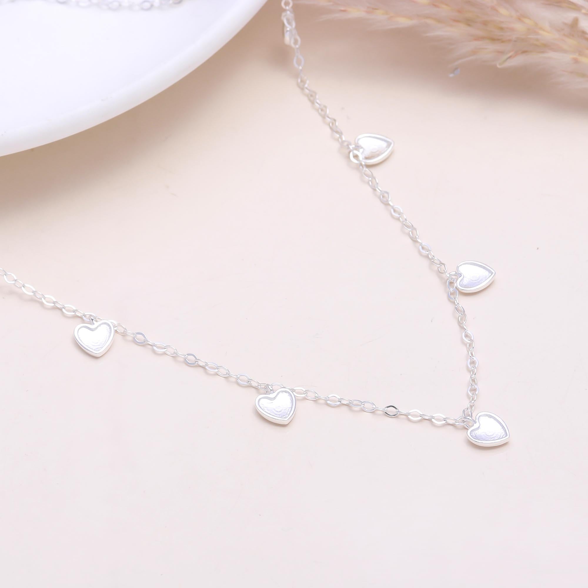 The Cascading Heart: The Falling Love: Silver & White Heart Charm Choker
