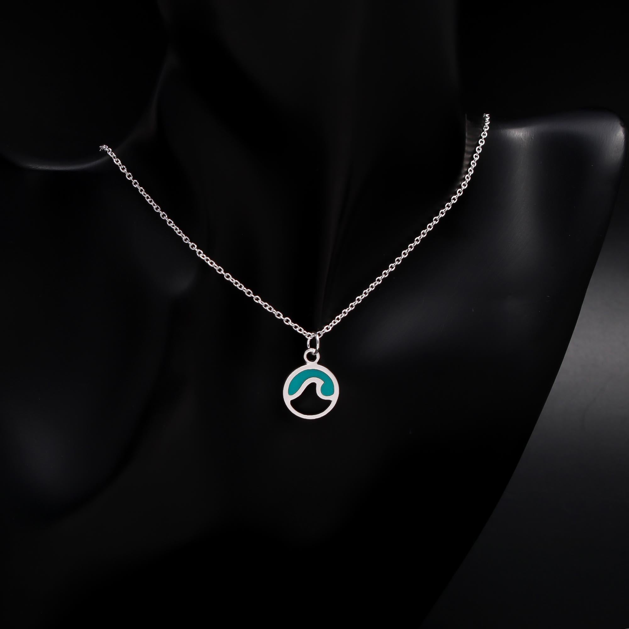 The Turquoise Surf: Circle Wave Inlay Silver Necklace