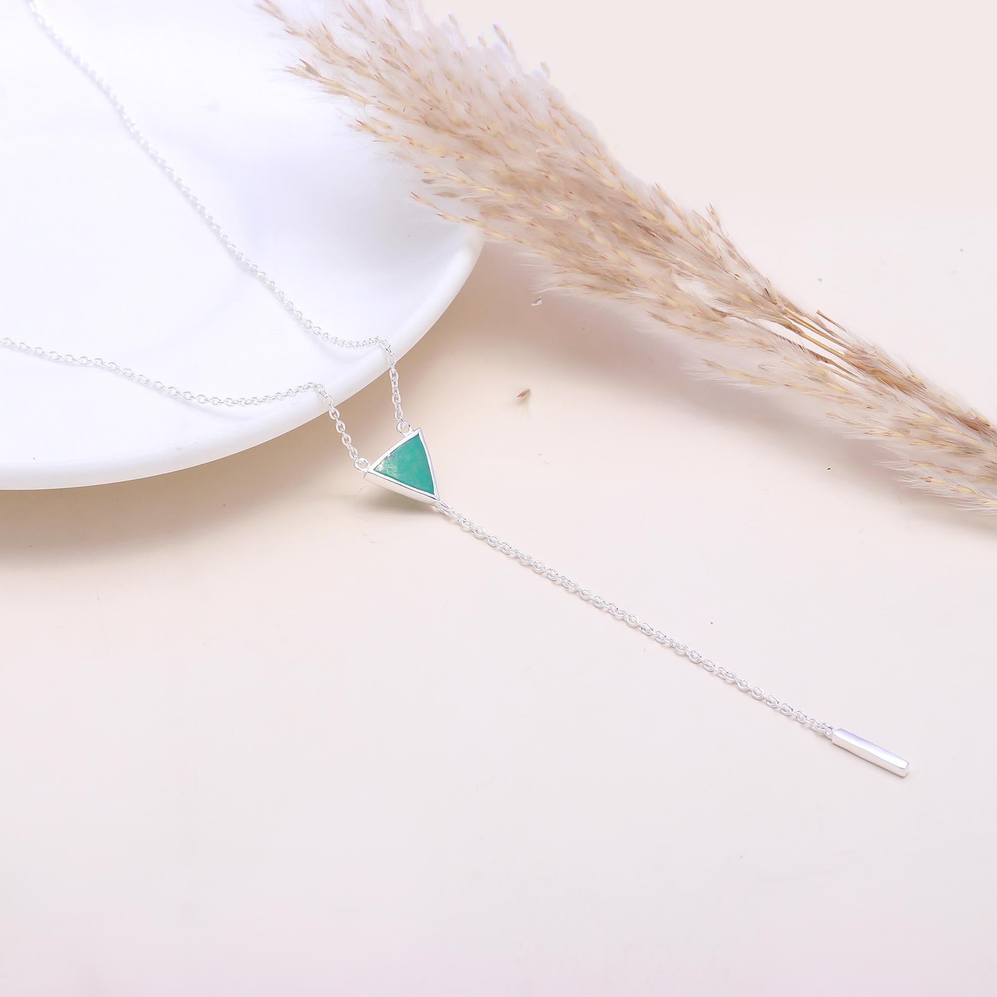 The Turquoise Geo: Triangle Lariat Drop Silver Necklace