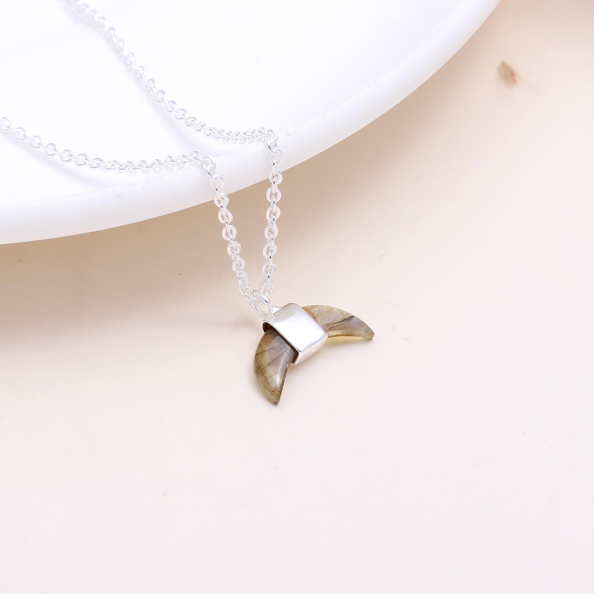 The Mystic Horn: Labradorite Double Point Pendant