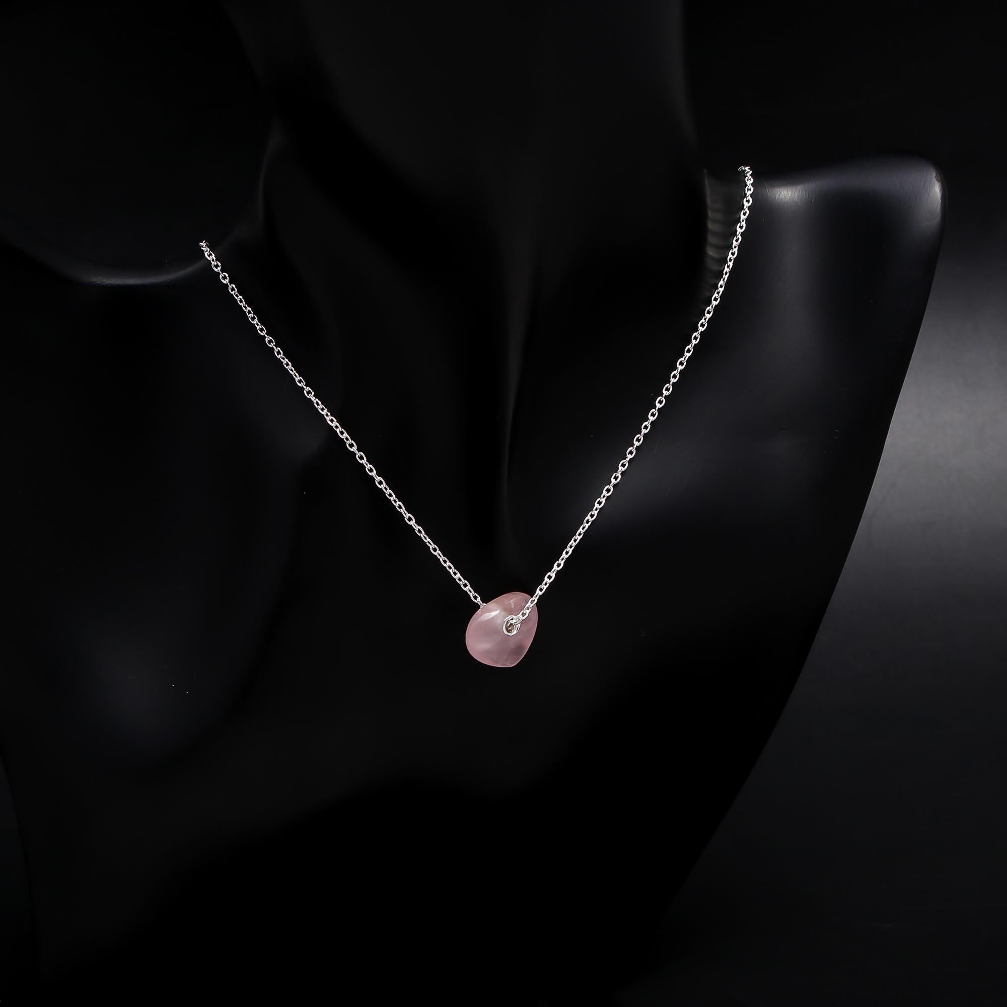 The Soft Love: Rose Quartz Puff Heart Pendant