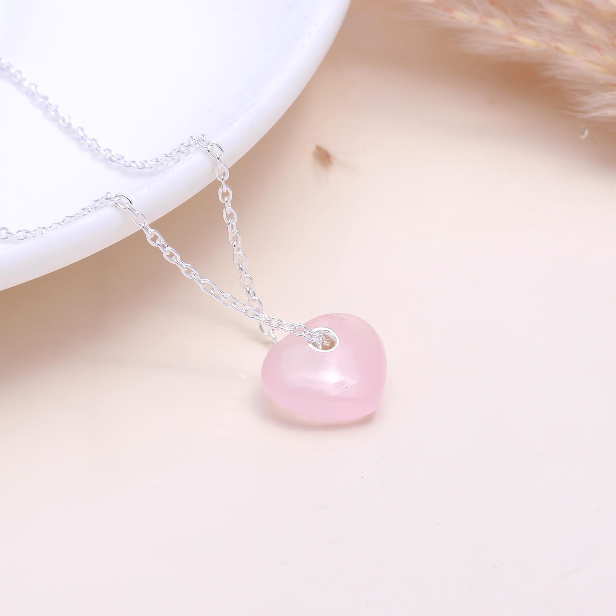The Soft Love: Rose Quartz Puff Heart Pendant