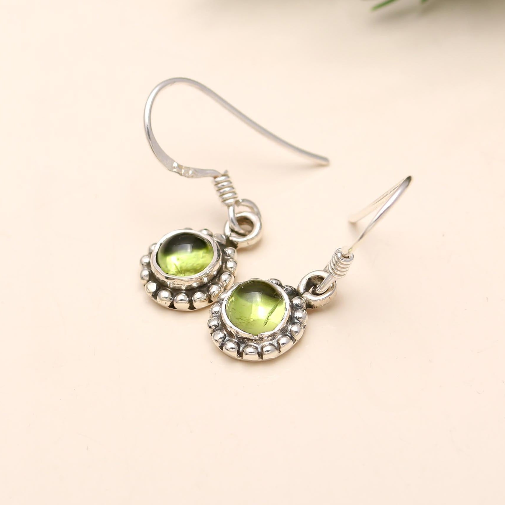 The Verdant Halo: Sterling Silver & Natural Peridot Drop Earrings