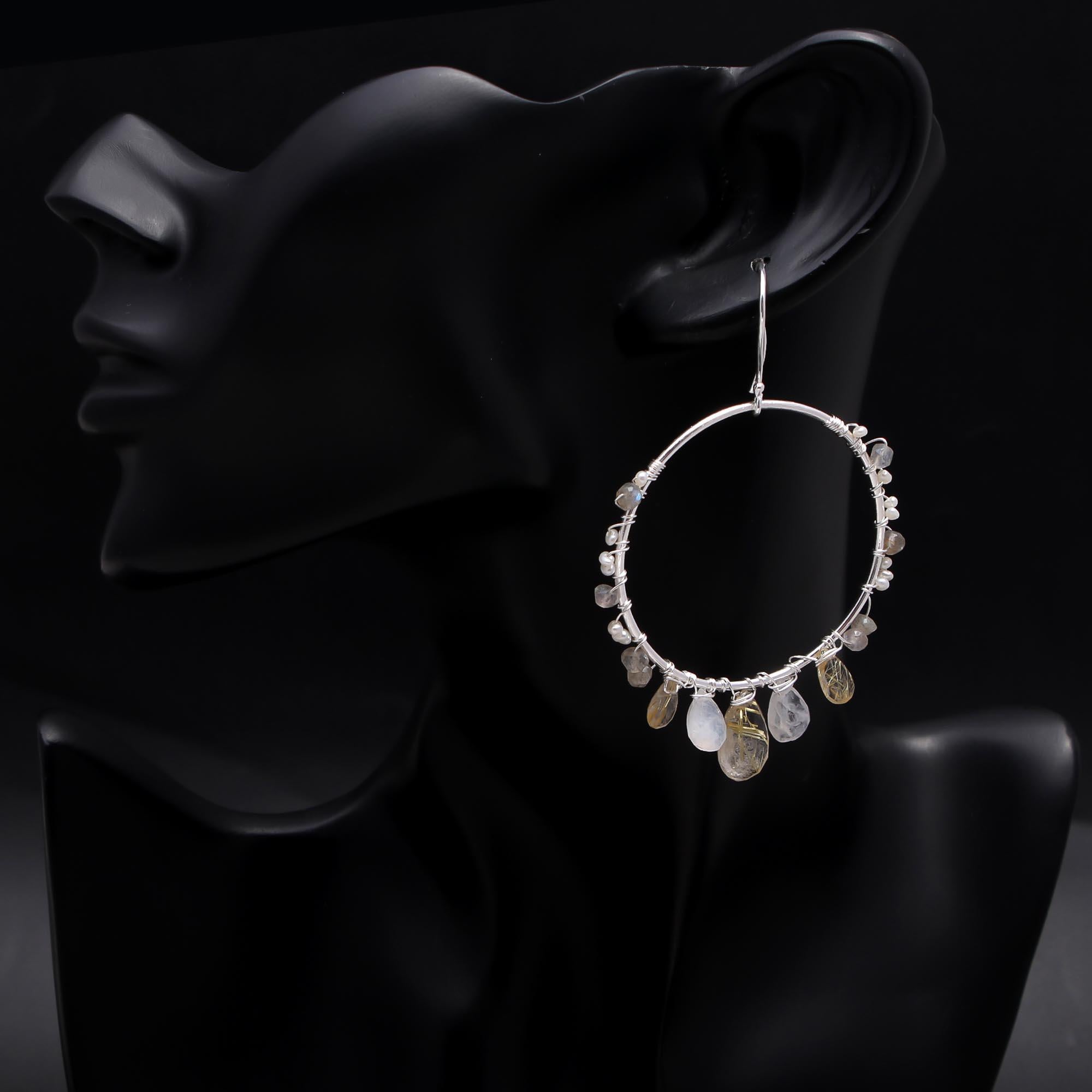 The Golden Rain: Rutilated Quartz Hoop Earrings