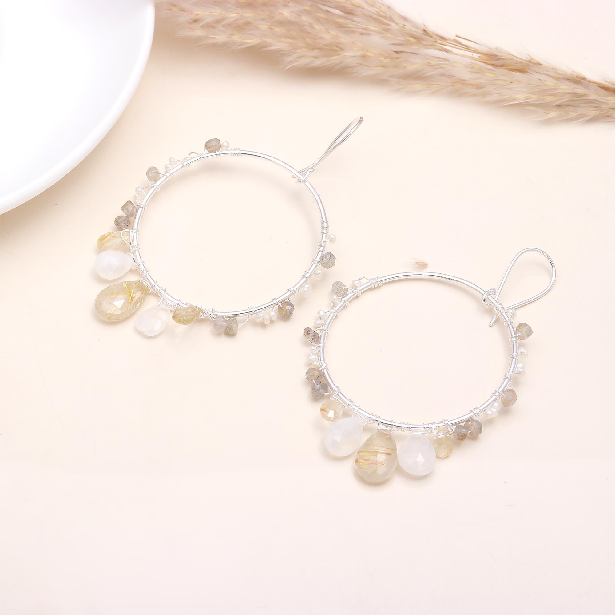 The Golden Rain: Rutilated Quartz Hoop Earrings