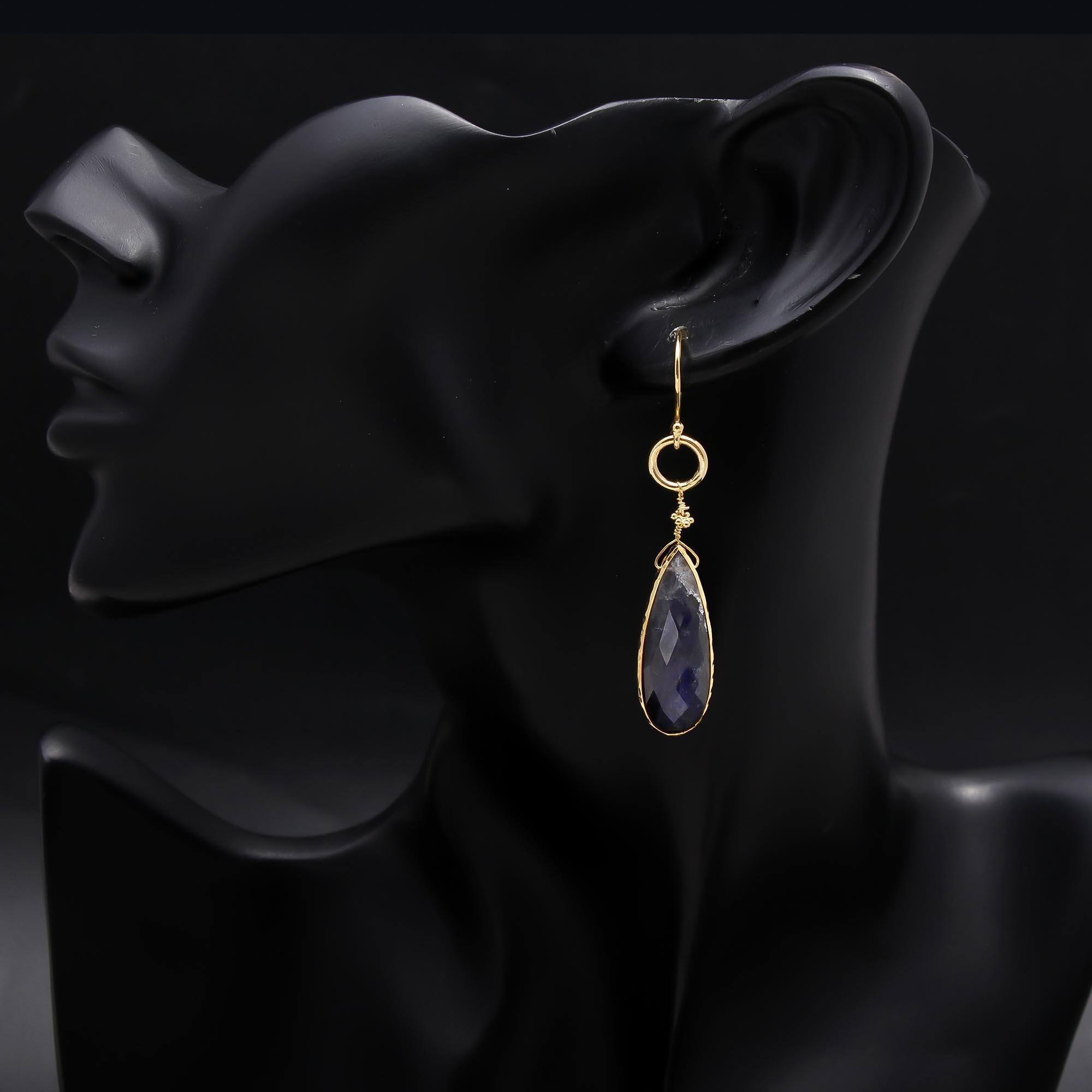 The Labradorite Teardrop: Labradorite Wire Wrap Gold Earrings