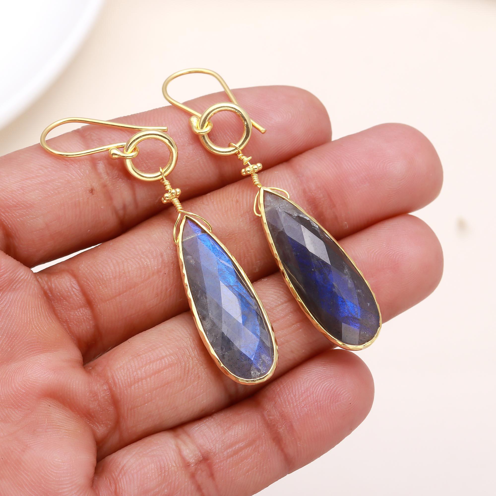 The Labradorite Teardrop: Labradorite Wire Wrap Gold Earrings