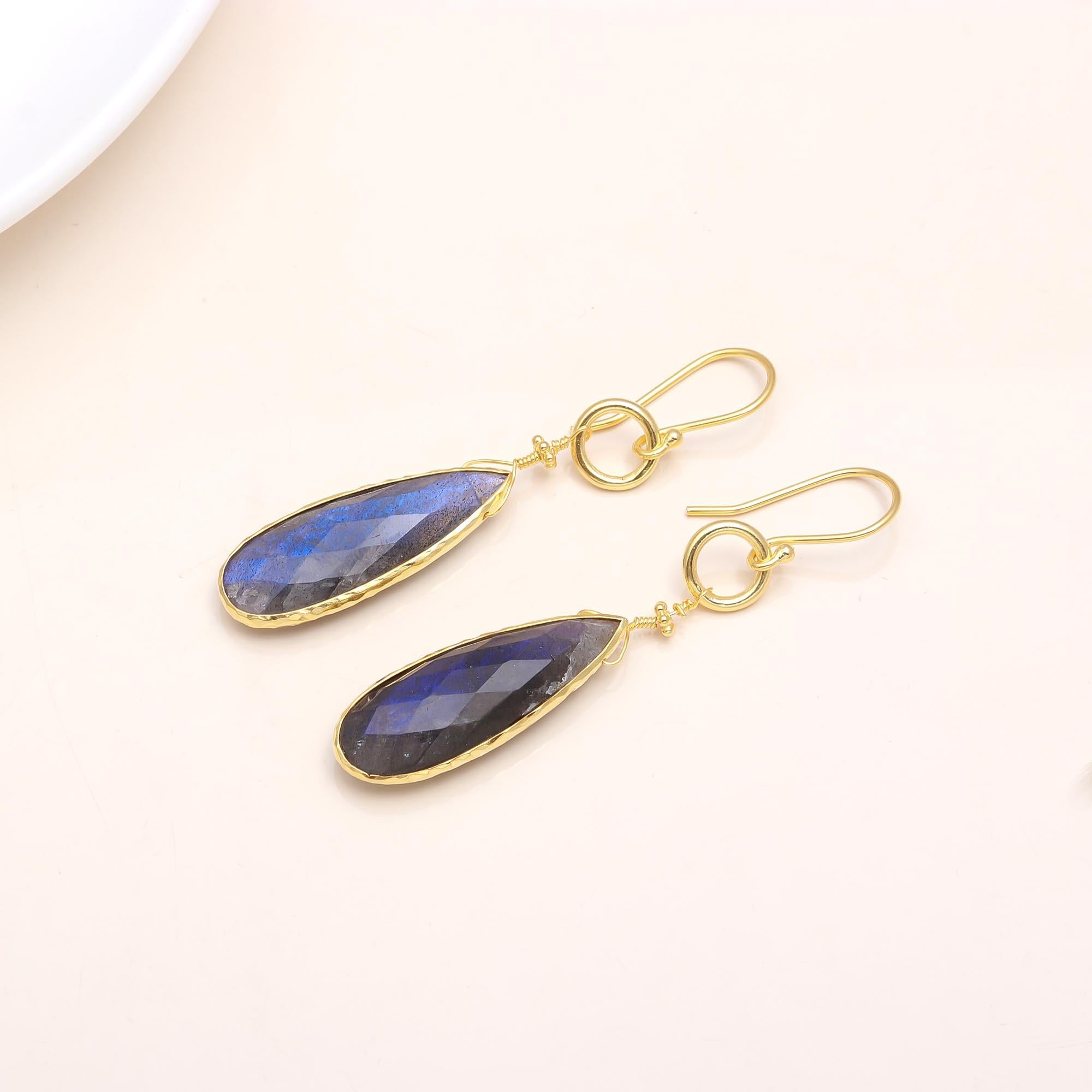 The Labradorite Teardrop: Labradorite Wire Wrap Gold Earrings