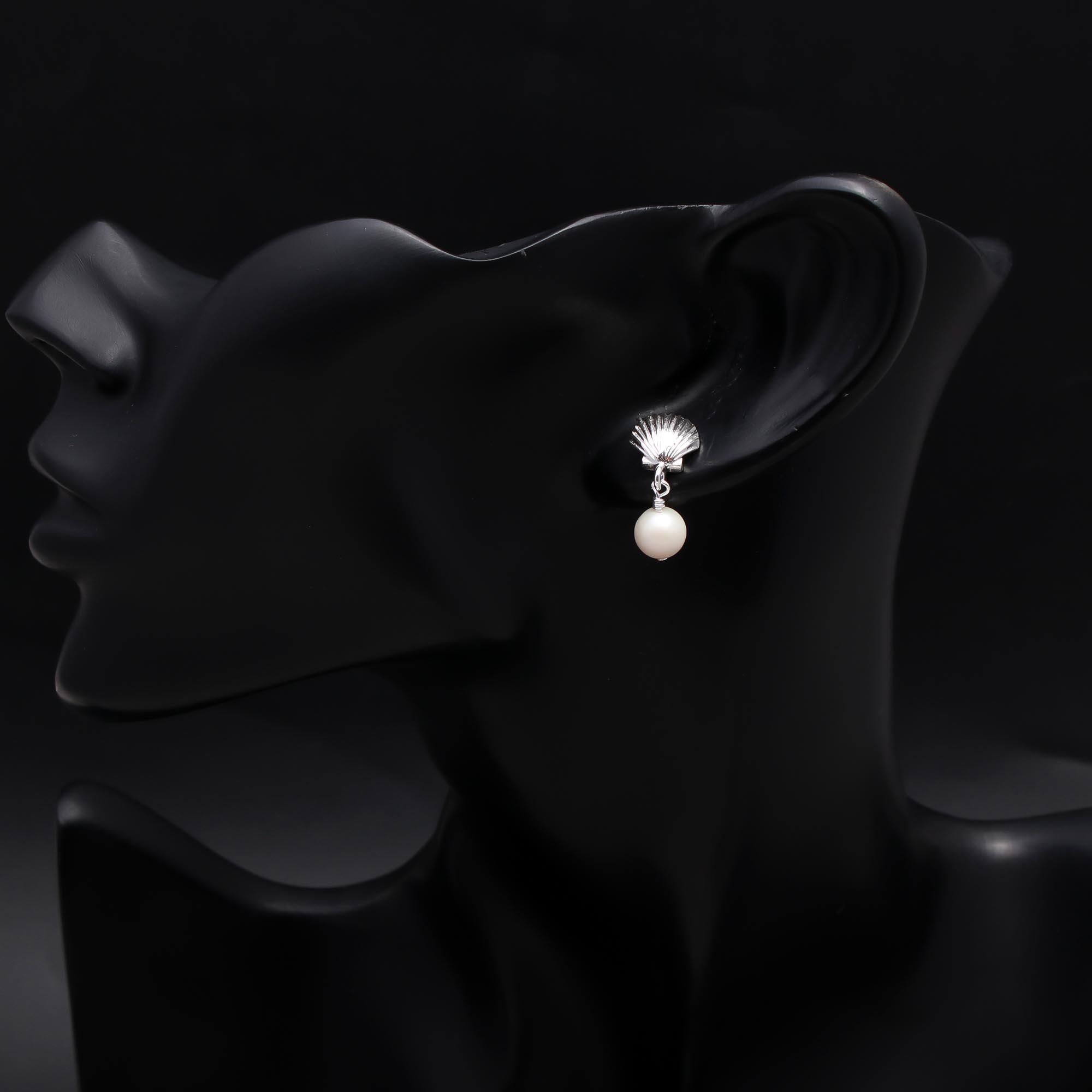 The Coastal Charm: Silver Shell & Pearl Drop Earrings