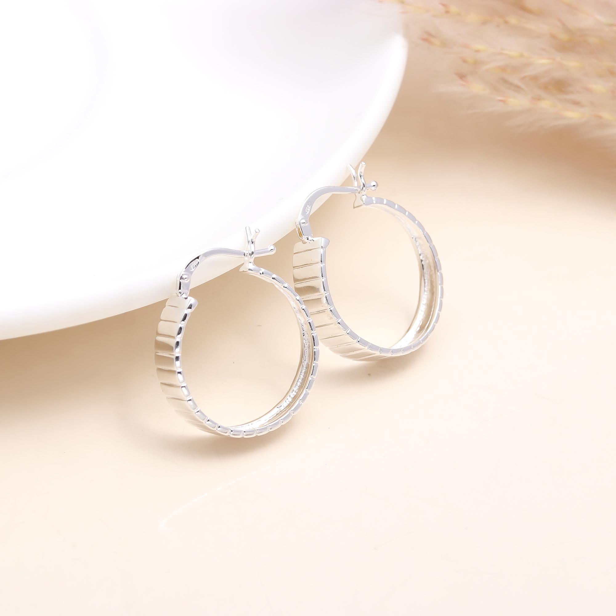 925 Sterling Silver Classic Textured Hoop Earrings