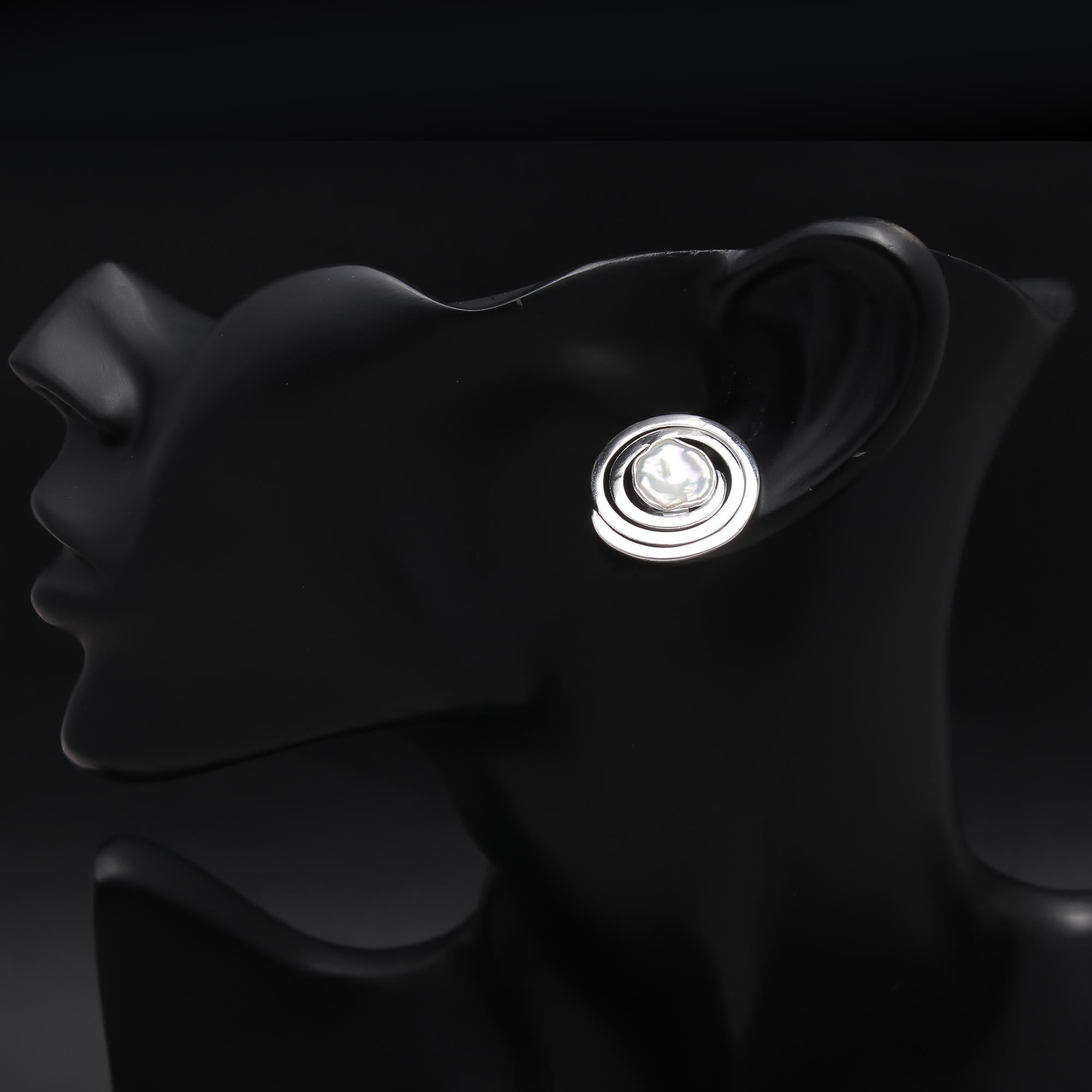 925 Sterling Silver Modern Spiral Pearl Earrings