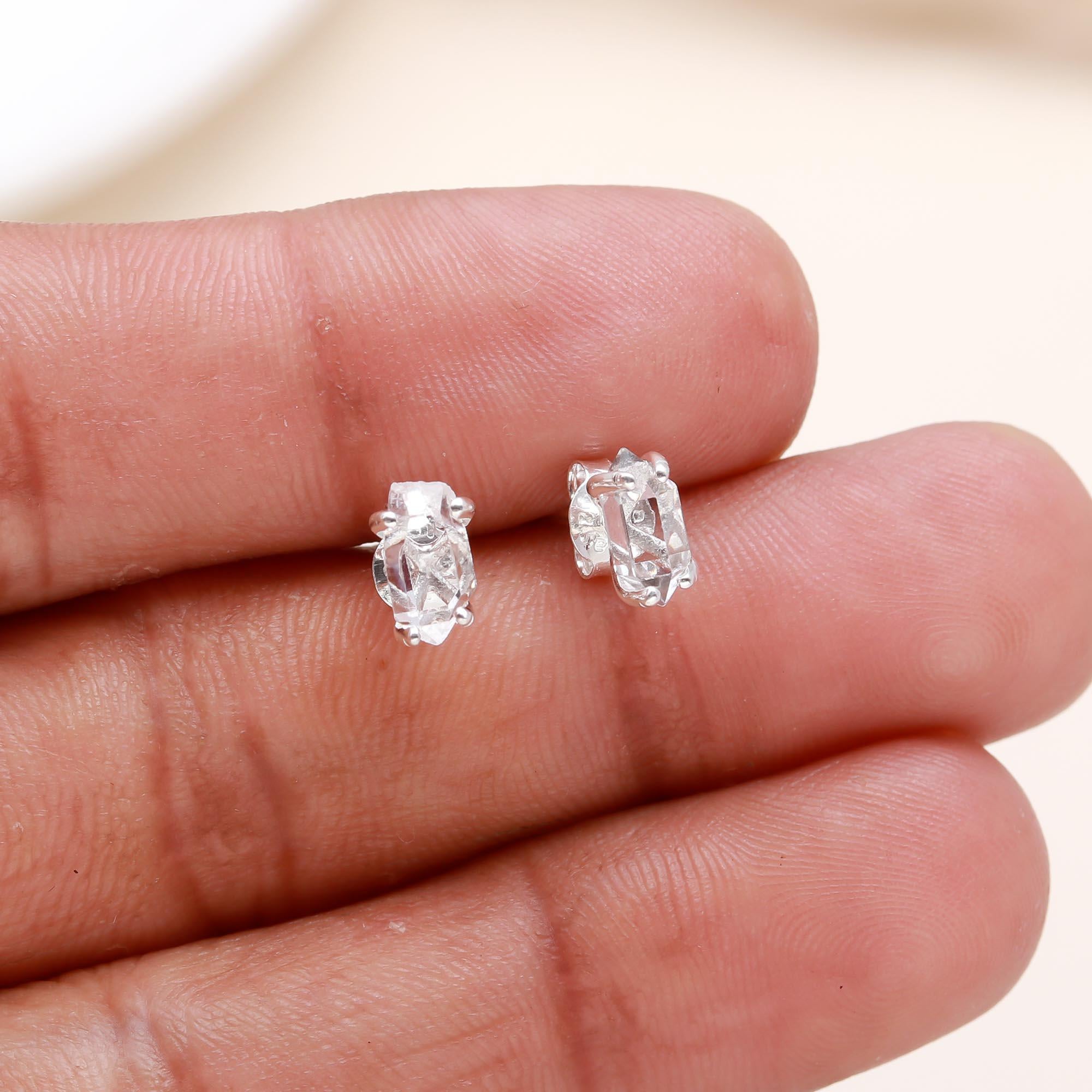 925 Sterling Silver Raw Crystal Stud Earrings