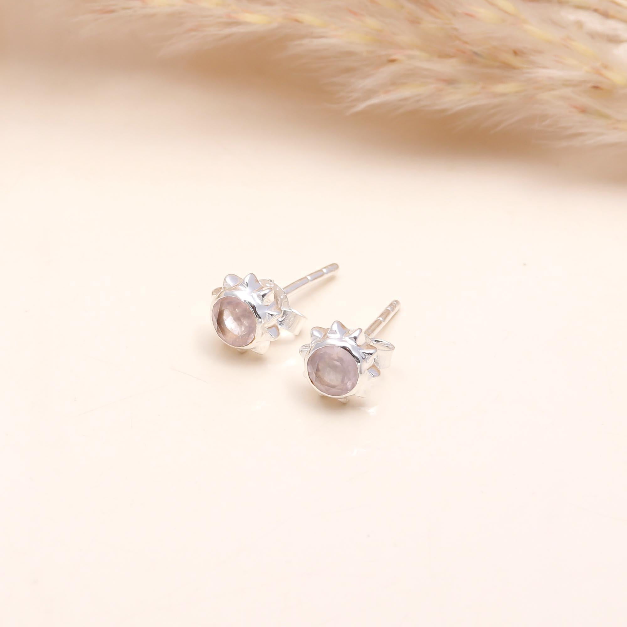 925 Sterling Silver Rose Quartz Stud Earrings