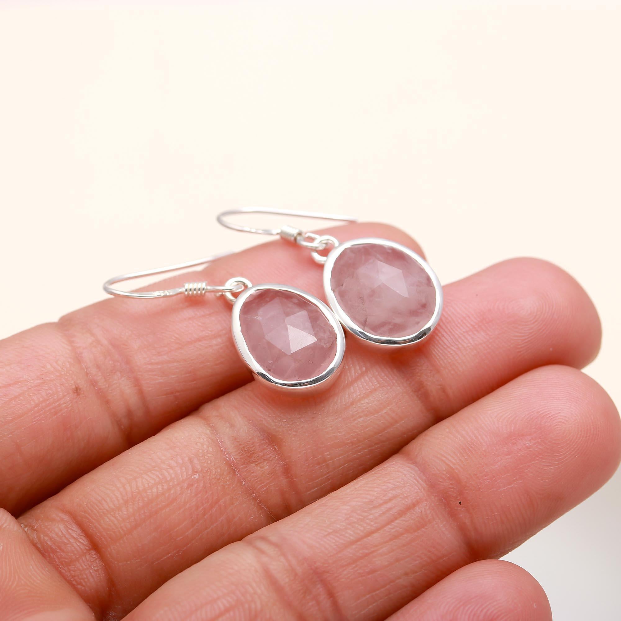 The Rosy Dawn: Rose Quartz & Silver Teardrop Earrings