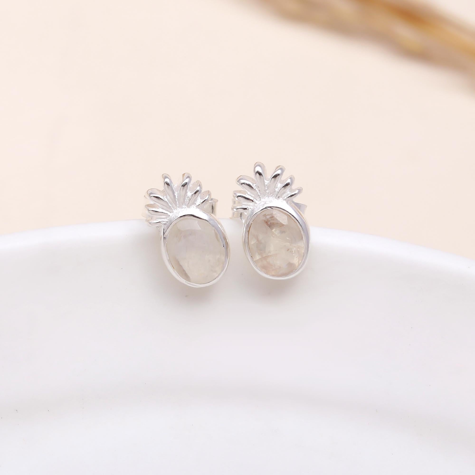 925 Sterling Silver Moonstone Studs Earrings