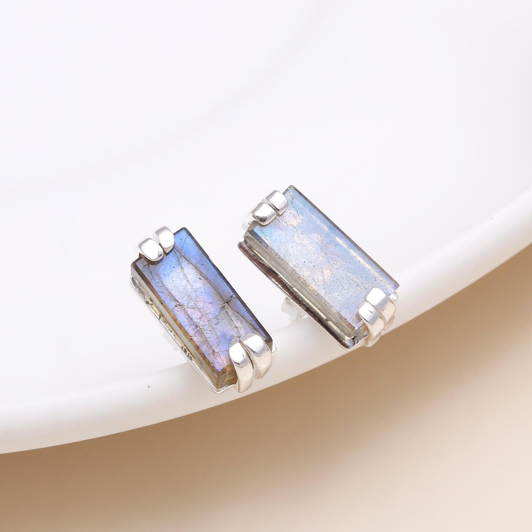 The Aurora Bar: Sterling Silver & Natural Labradorite Stud Earrings