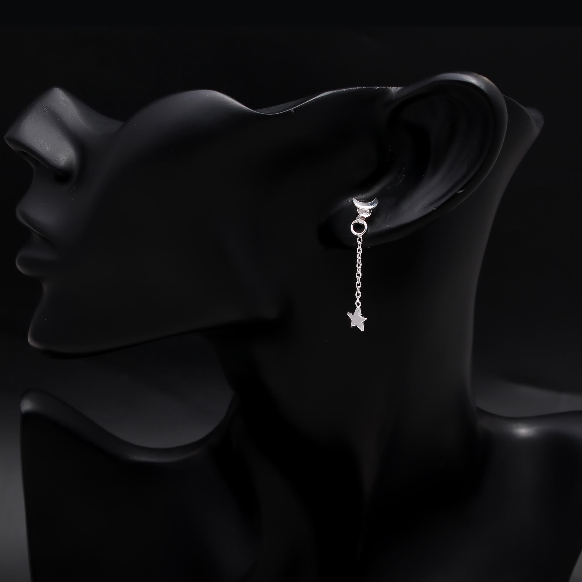 925 Sterling Silver Moon and Star Dangle Earrings