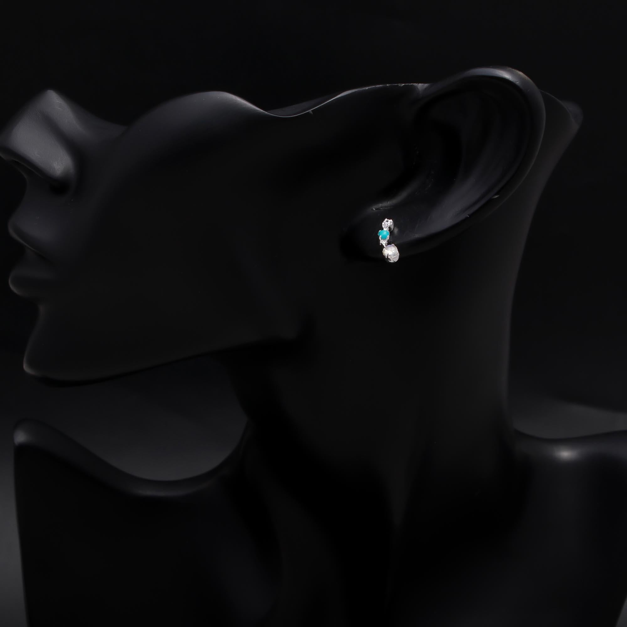 925 Sterling Silver Turquoise & Quartz Stud Earrings