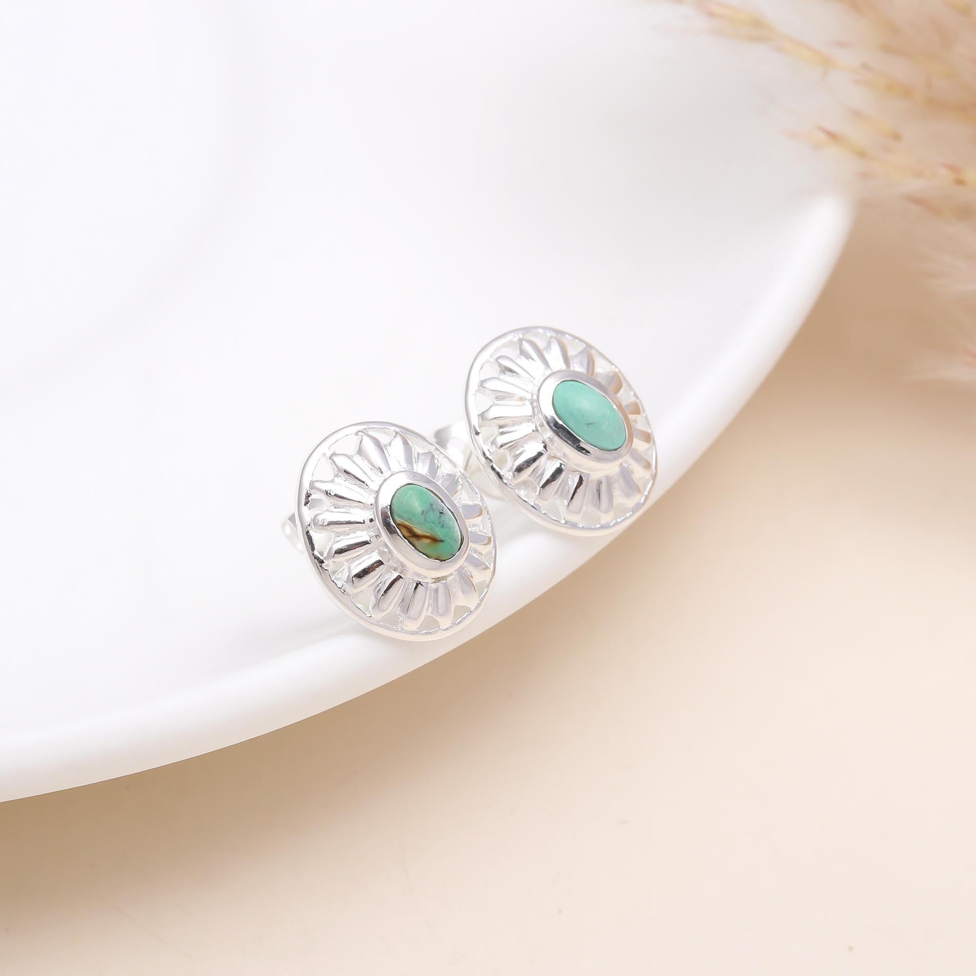 925 Sterling Silver Turquoise Sunburst Stud Earrings