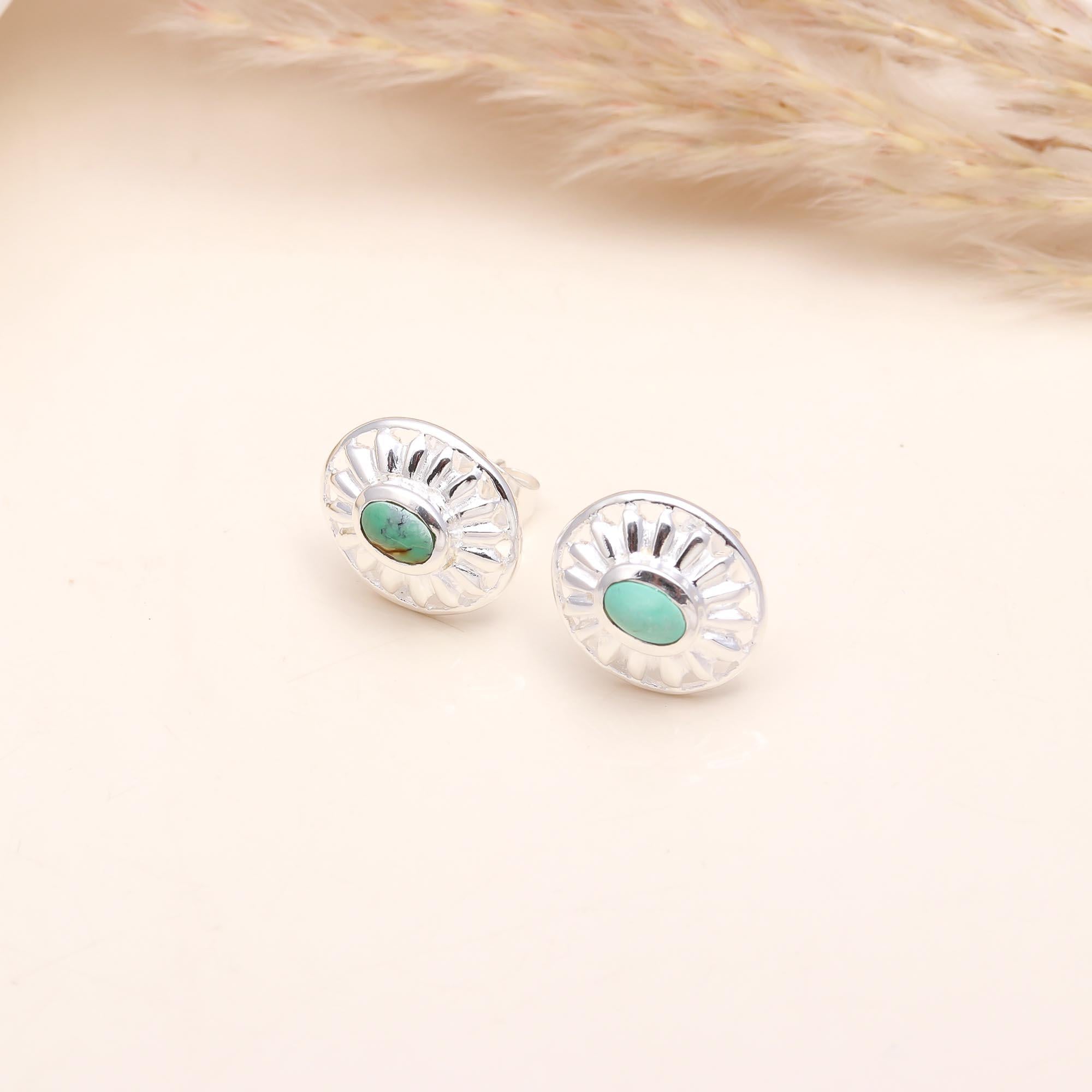925 Sterling Silver Turquoise Sunburst Stud Earrings