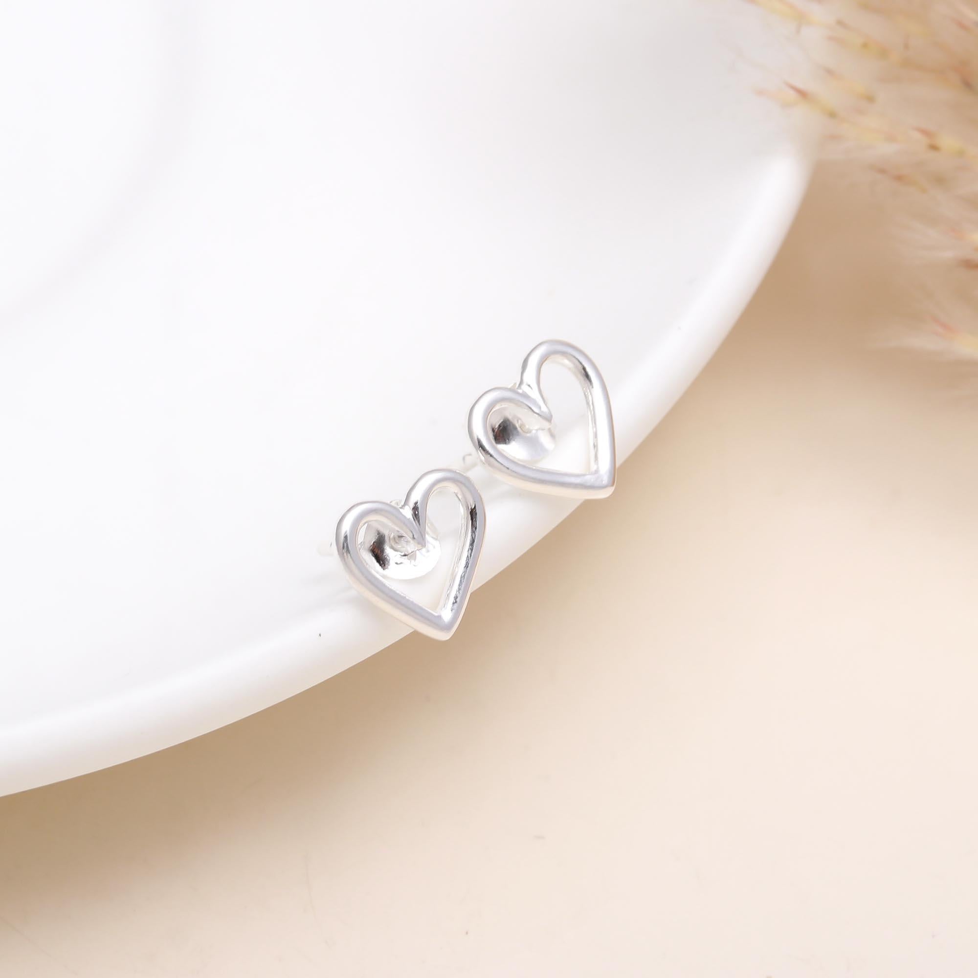 925 Sterling Silver Open Heart Stud Earrings