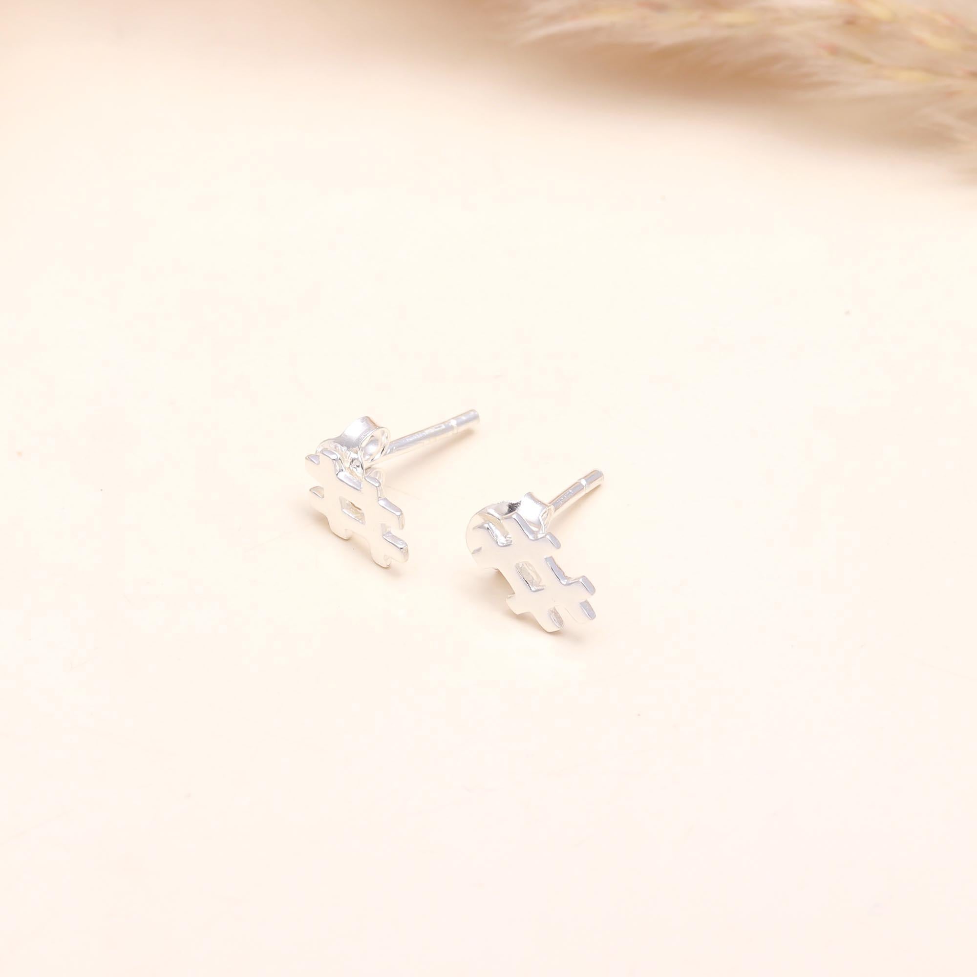 925 Sterling Silver Hashtag Stud Earrings