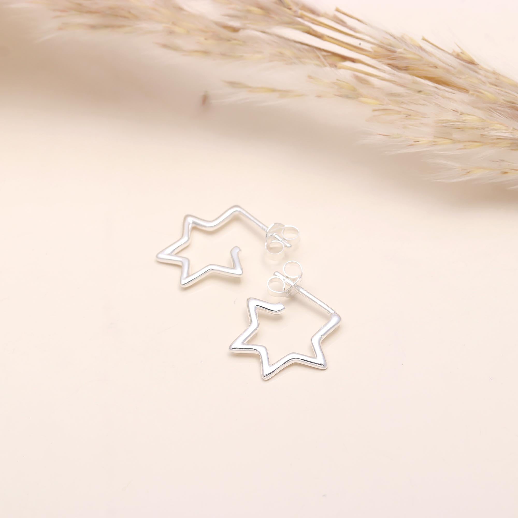 925 Sterling Silver Star Outline Stud Earrings