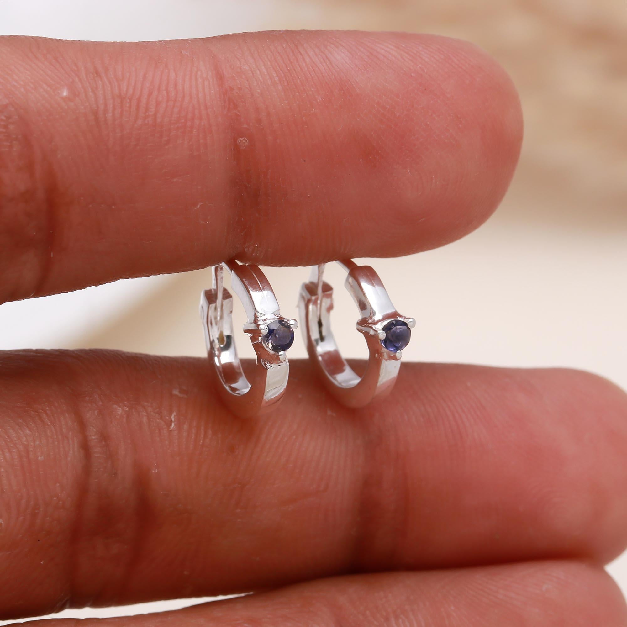 925 Sterling Silver lolite Huggie Hoop Earrings