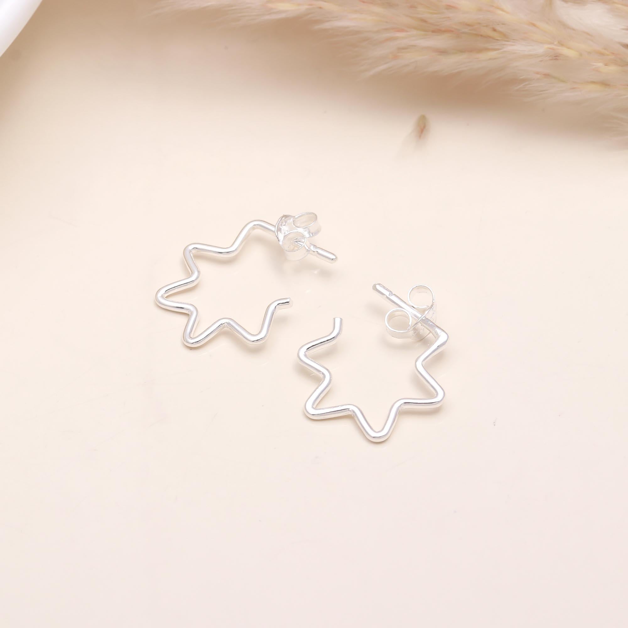 925 Sterling Silver Starburst Outline Stud Earrings
