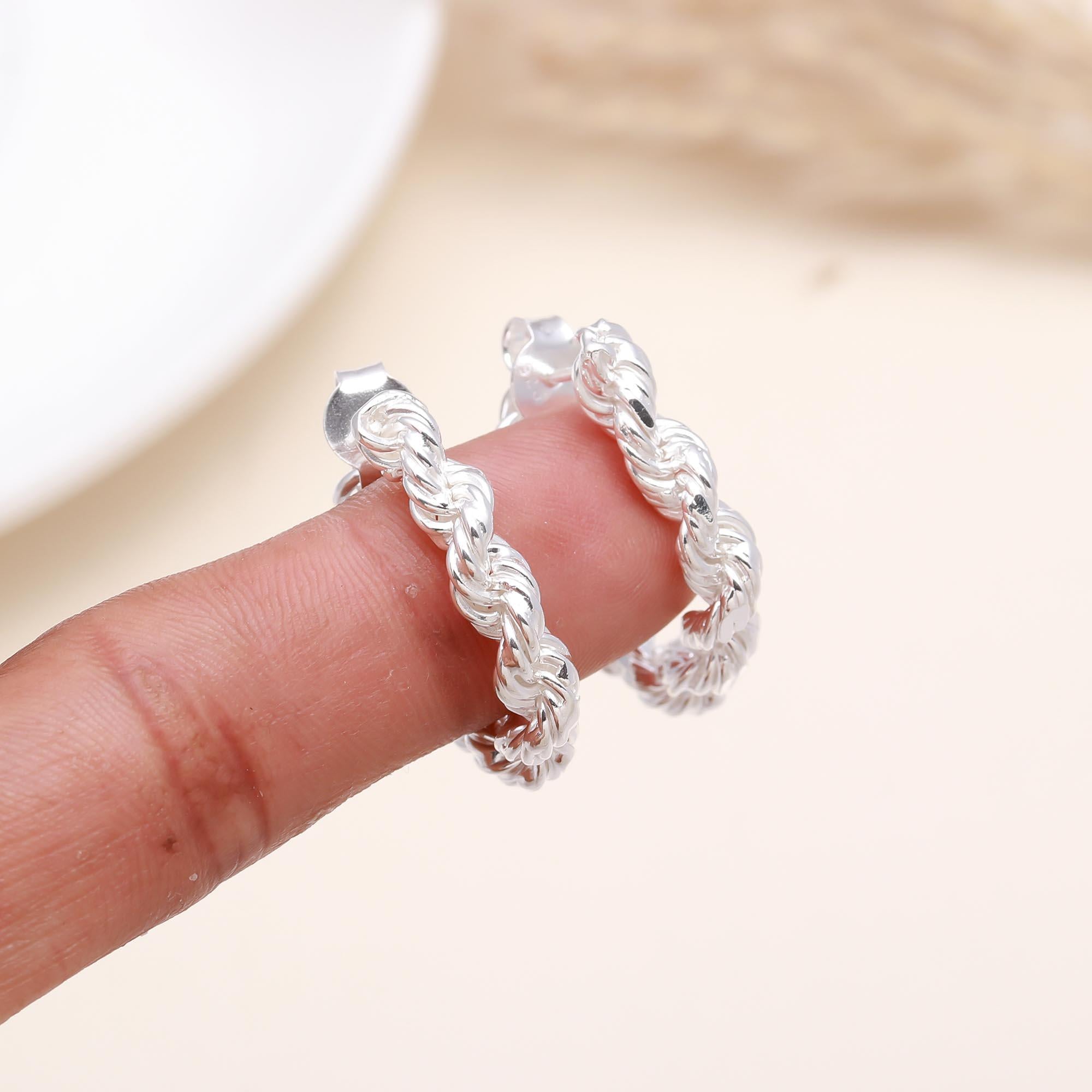 925 Sterling Silver Rope Twist Hoop Earrings