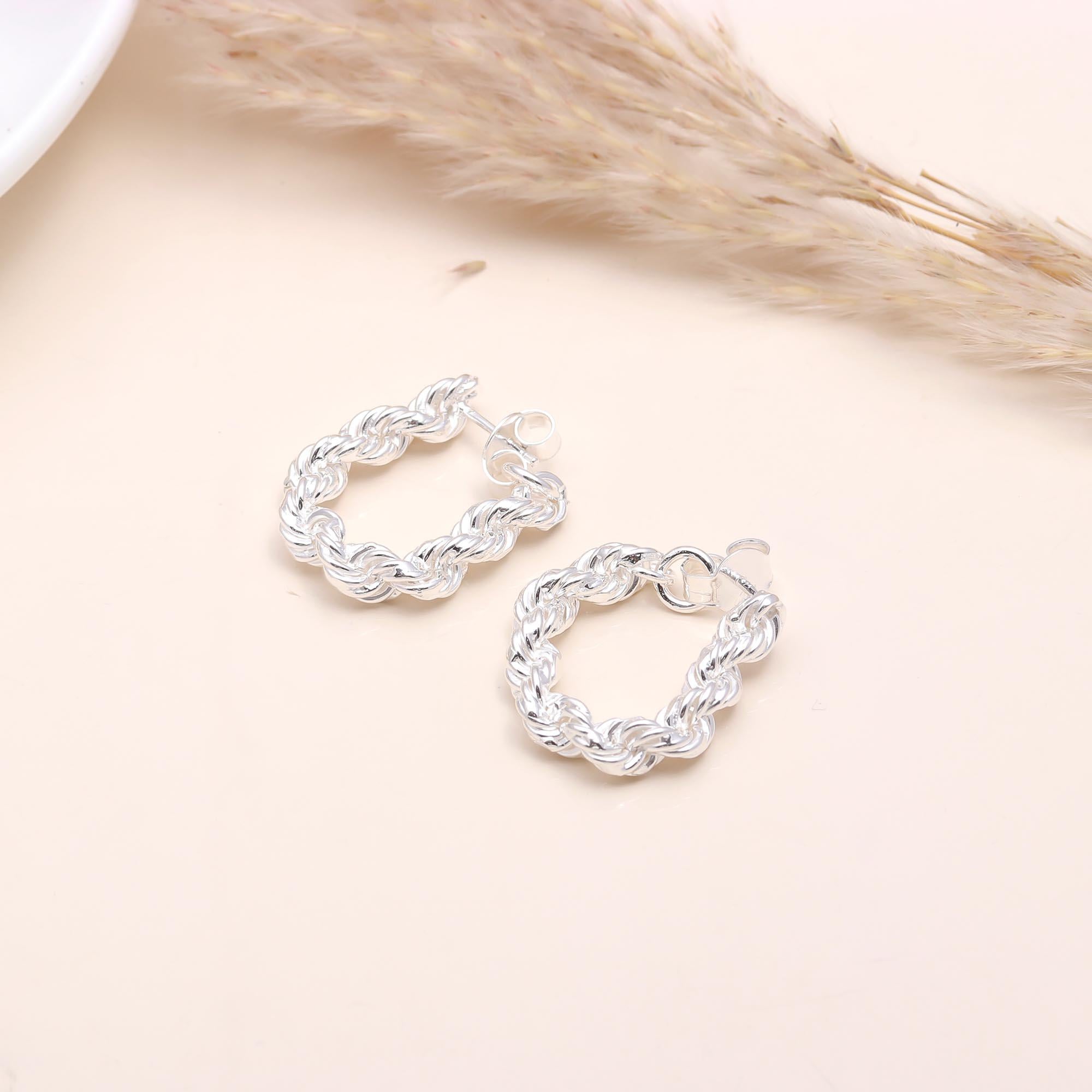925 Sterling Silver Rope Twist Hoop Earrings