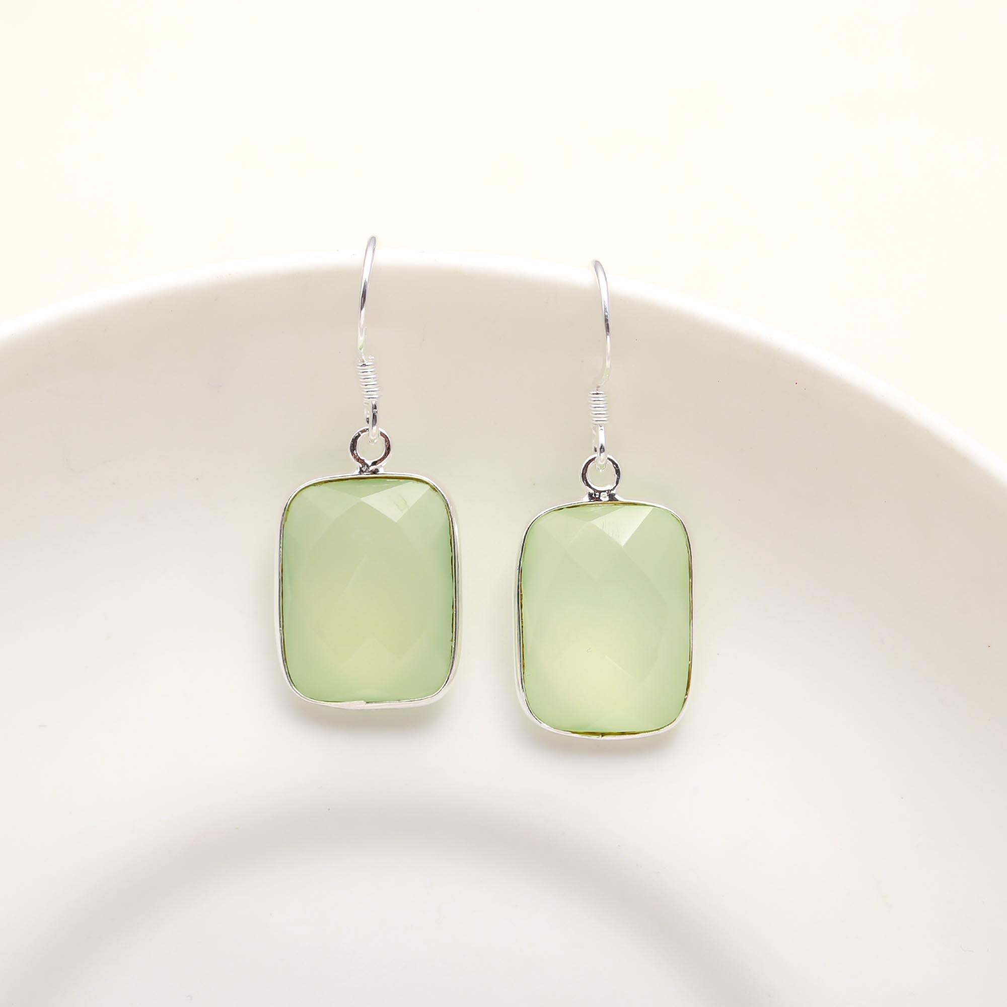 925 Silver Green Chalcedony Dangle Earrings