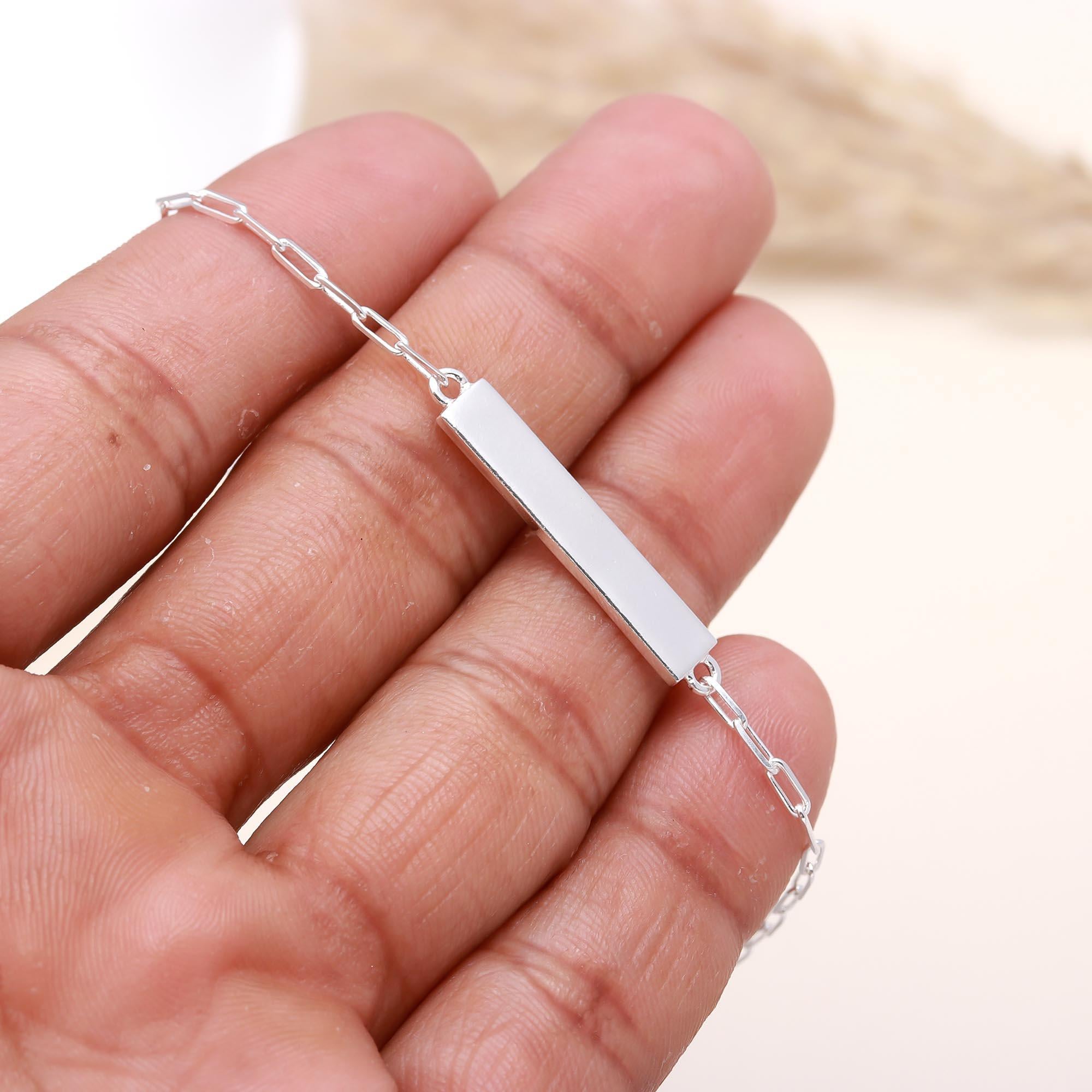 925 Sterling Silver Bar Plate Chain Bracelet