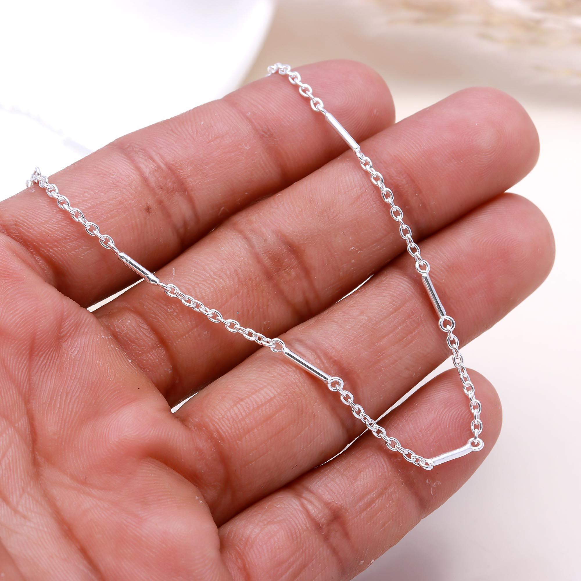 925 Sterling Silver Bar Link Chain Necklace