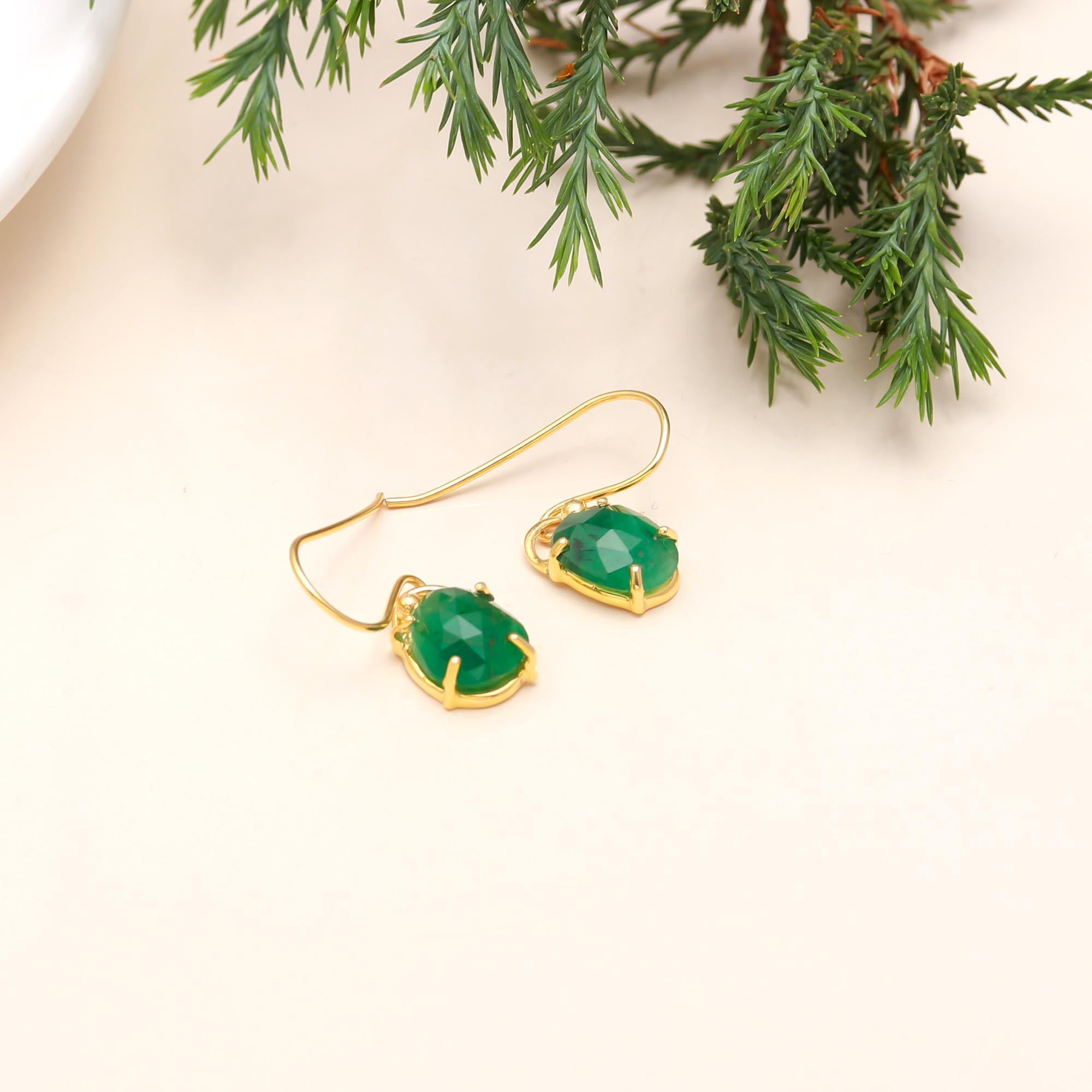 The Verdant Drop: Emerald & Gold Oval Earrings